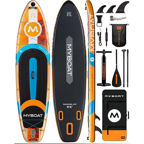 Myboat 11'6"x35" Inflatable Stand Up Paddle Board,450lb Capacity, Premium Stable for 2 Person,Beginners,Family,with SUP Accessories,Dual Pump, 3 Removal Fin,Portable Bag,Dry Bag,Safety Leash