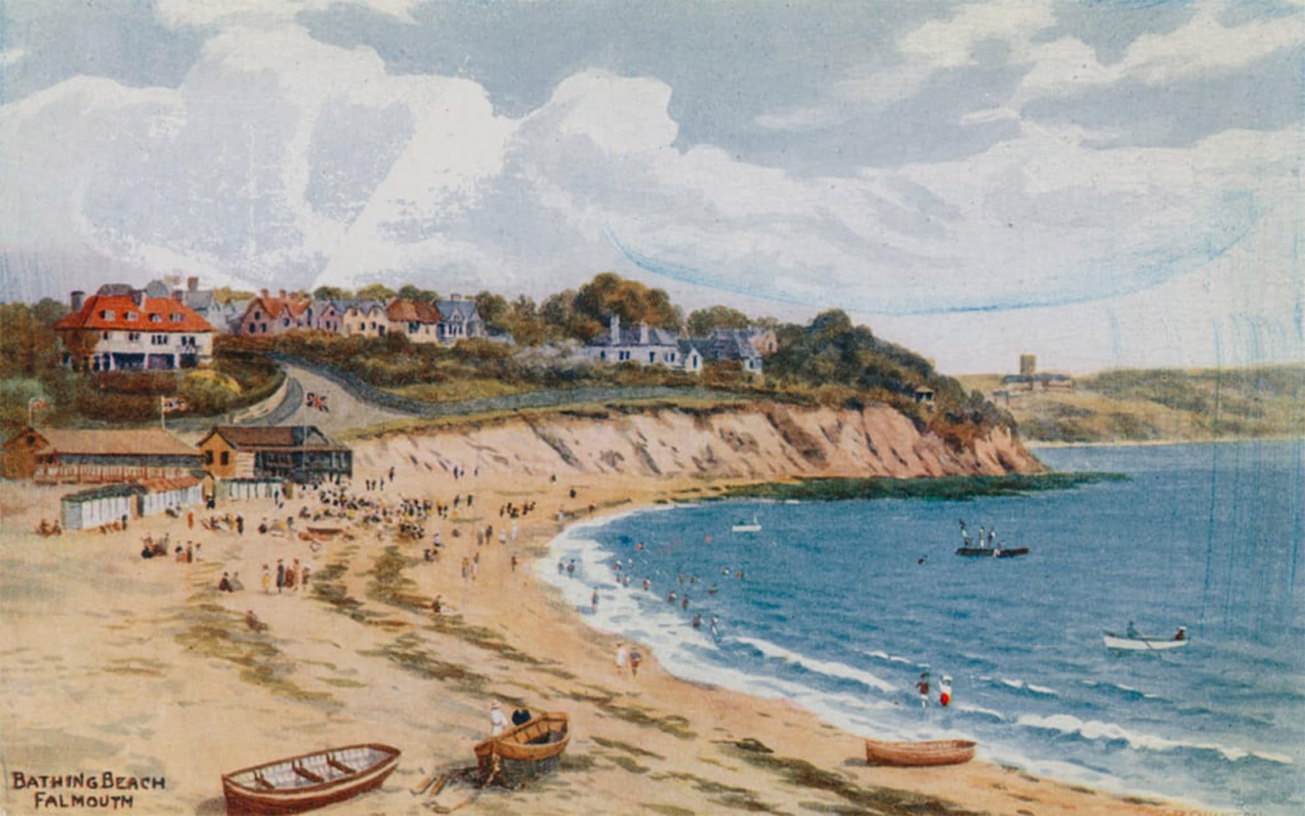 POSTERIIk Vintage Print Pop Art Landscape Artwork Bathing Beach Falmouth by Alfred Robert Quinton Art Prints for Office Home Decor 60x90cm