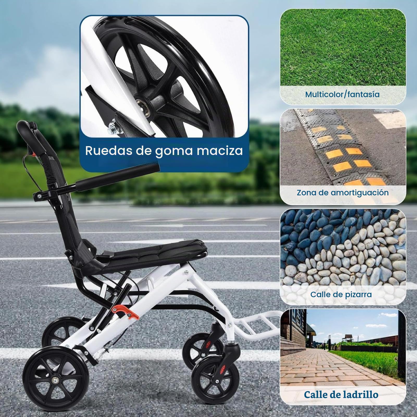 Silla de ruedas plegable ultraligera, portátil de viaje, capacidad de carga de 100 kg, aleación de acero al carbono, silla de ruedas con manillar giratorio de 360°, solo 8,2 kg, ideal para