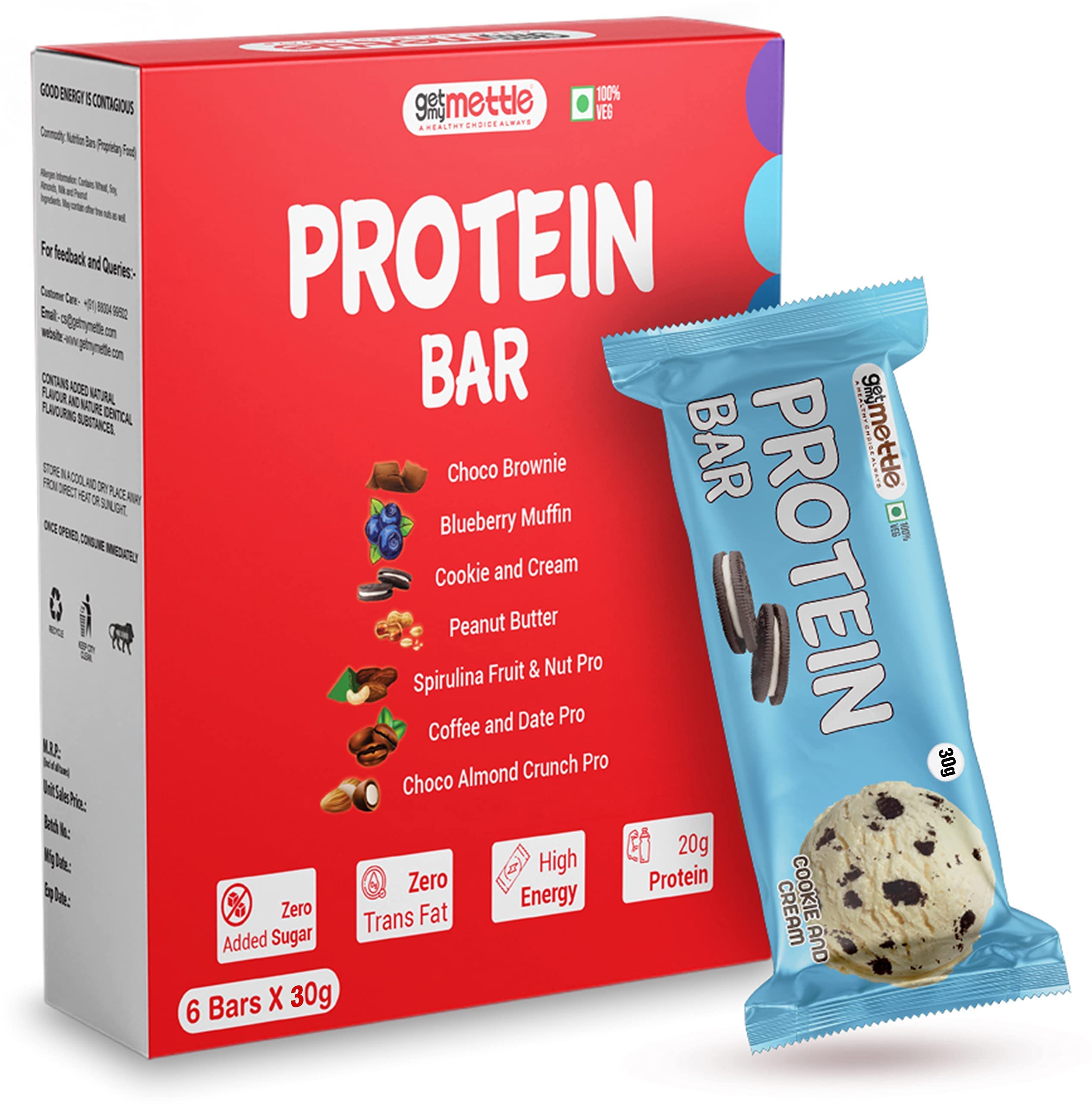 Mettle Cookies and Cream Protein bars | Each 30g bar | Protein Bars (180 g, Cookie and Cream)