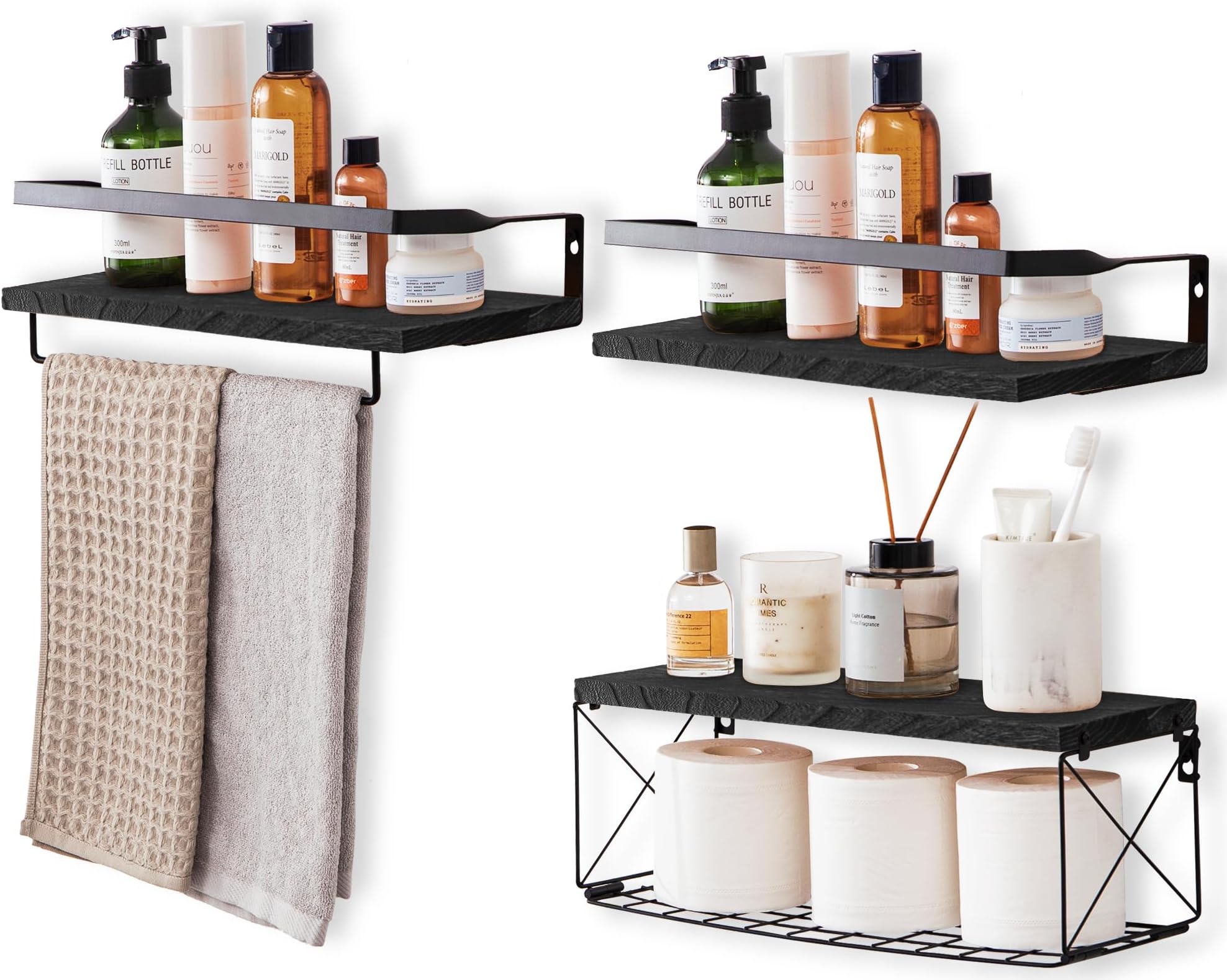Hoiicco Étagère de salle de bain avec garde-corps en métal, étagères