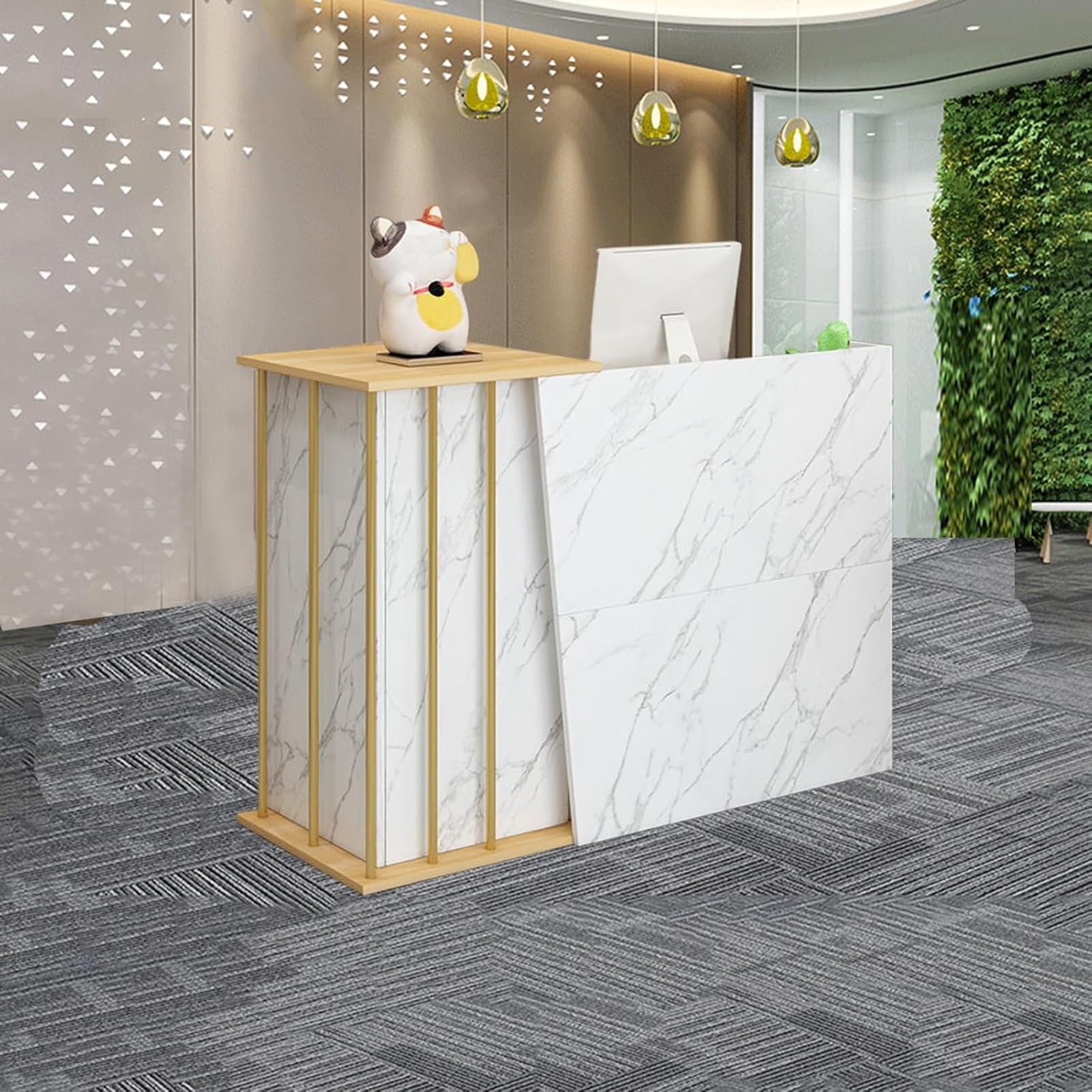 Mostrador De Recepción,Mesa De Recepción con Cajón Cerradura,Gabinete De Cajero Estilo Mármol,Mueble Recepción Mostradores para Tiendas,Salones De Belleza(C,140cm)