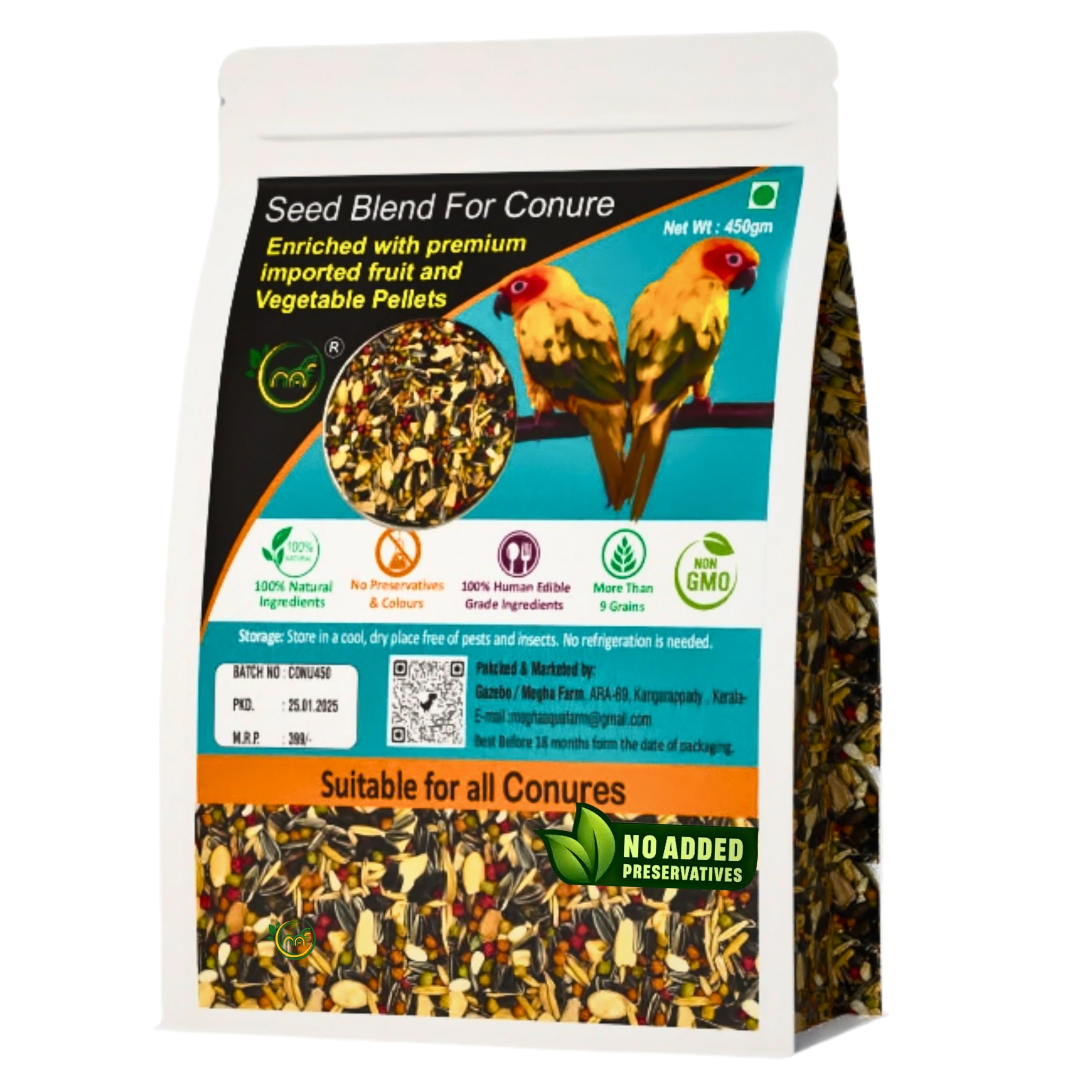 Bird Food for Conures 1 kg |Exotic Seed Blend with Real Fruit & Veggie Pellets | Premium & Natural Vitamins Enriched Daily Diet for Sun Conures, Cockatiels & Small to Medium Parrots| All Life Stage