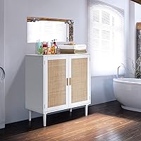 Vista 4 de Finnhomy Aparador de buffet, consola de almacenamiento de cocina con puertas decoradas de ratán, buffet de licor, comedor, pasillo, mesa de consola