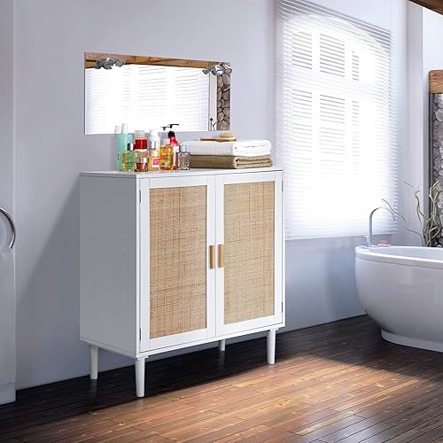 Miniatura 4 de Finnhomy Aparador de buffet, consola de almacenamiento de cocina con puertas decoradas de ratán, buffet de licor, comedor, pasillo, mesa de consola