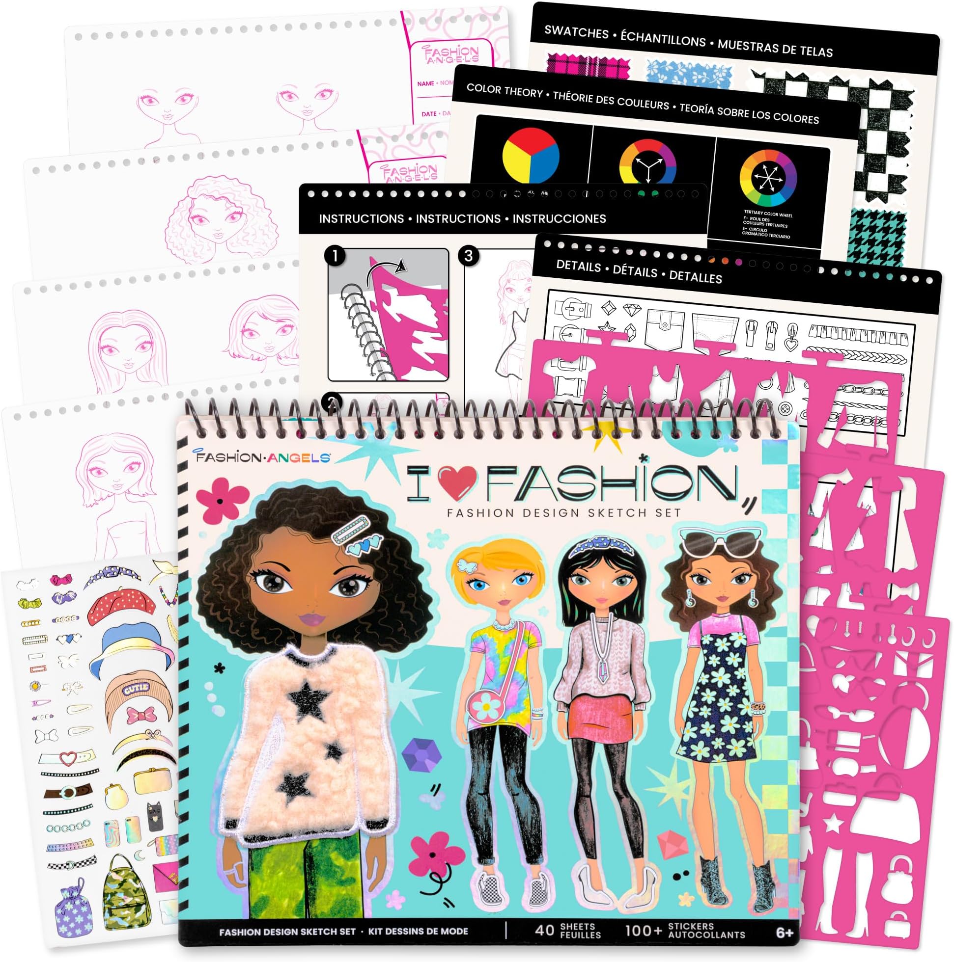 Fashion Angels I Love Fashion Sketch Portfolio, with Sketch Pad with Stencils and Stickers, Fashion Design Sketchbook for Girls, Ideal Drawing Kit for Kids
