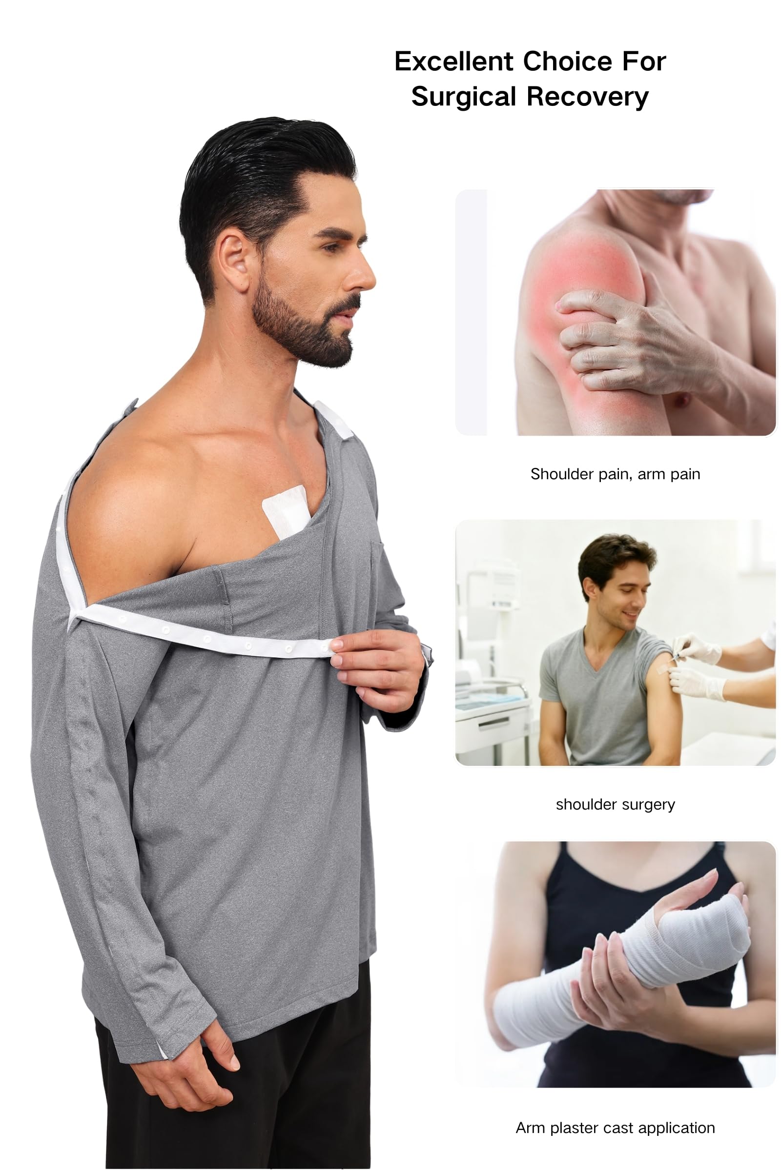 Post Shoulder Surgery Shirt, Comfy Wear After Surgery Shirts, Full Open Side Snap Chemo & Dialysis