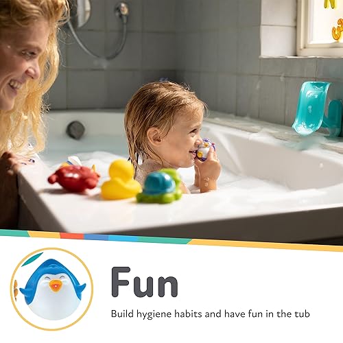 Miniatura 4 de Nuby Penguin Slide - Juego de juguetes de baño con 4 chorros de baño, juguetes de baño para bebés para niños y niñas de 12 meses en adelante,