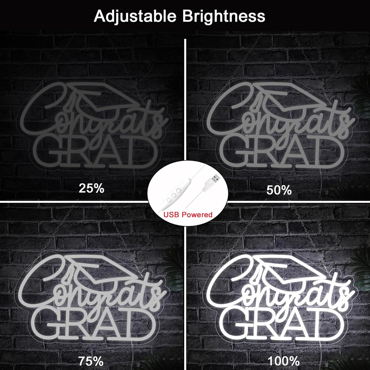 Congrats Grad Neon Sign for 2026 Graduation Decorations,16.5 x 9.9 IN White Dimmable Led Light Congrats Sign for Graduation Party Photo Backdrop Room Dorm Wall Decor Celebration Gifts