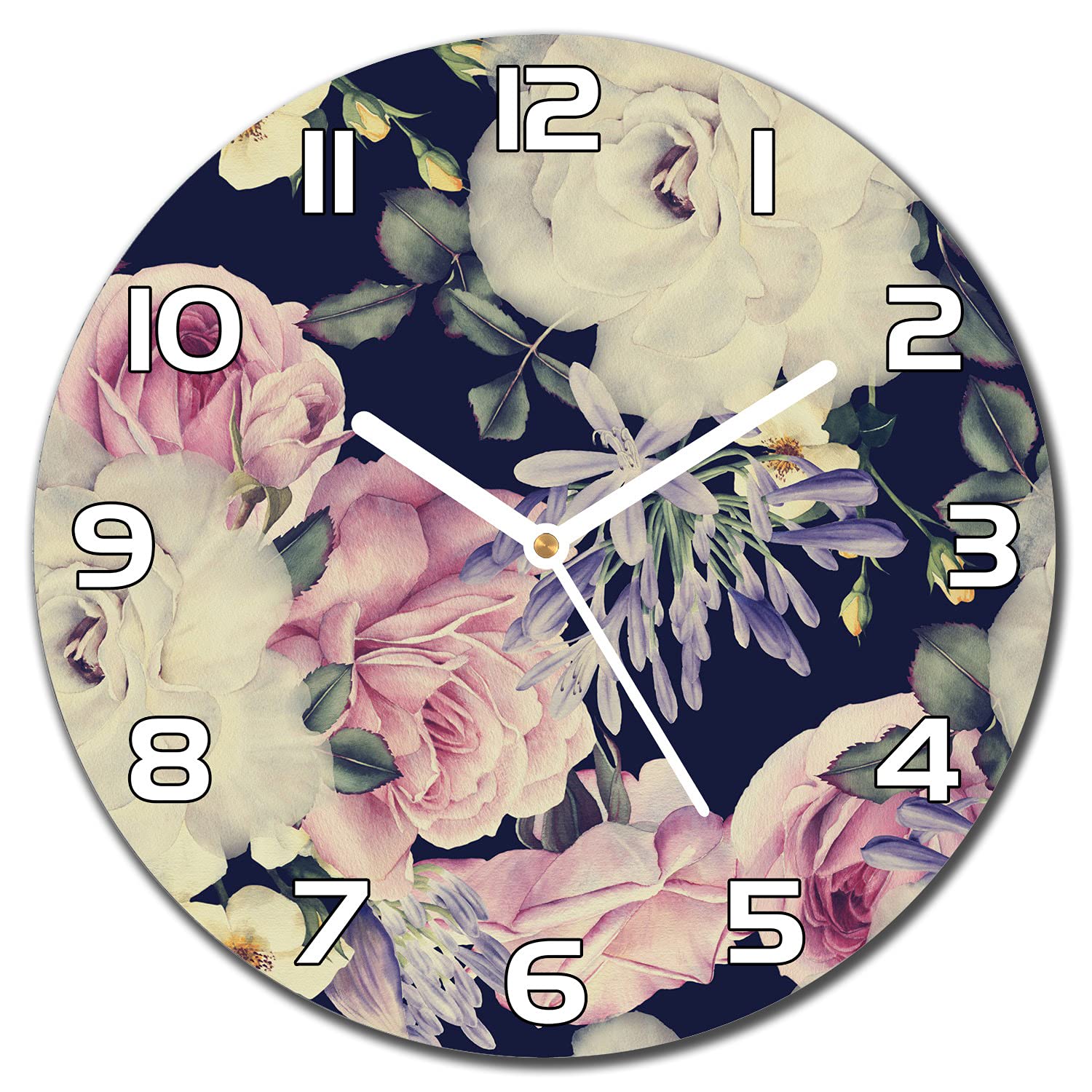 Horloge murale 30 cm en verre au motif floral baroque
