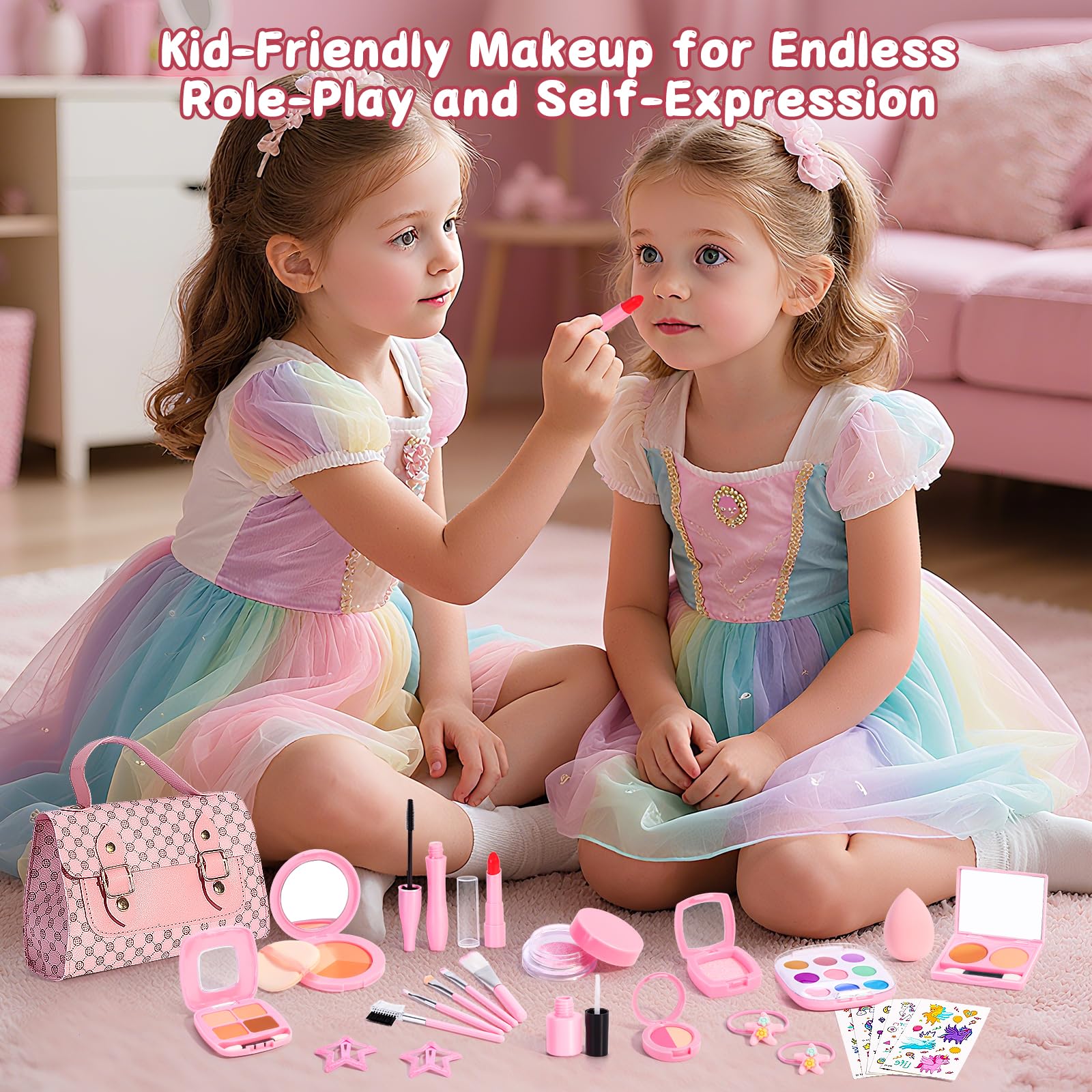 Juego de maquillaje para niños de 3 a 5 años, kit de maquillaje falso para niños pequeños, kits de maquillaje para niñas pequeñas de 4 a 6, juguetes de maquillaje falsos para regalo de cumpleaños 6
