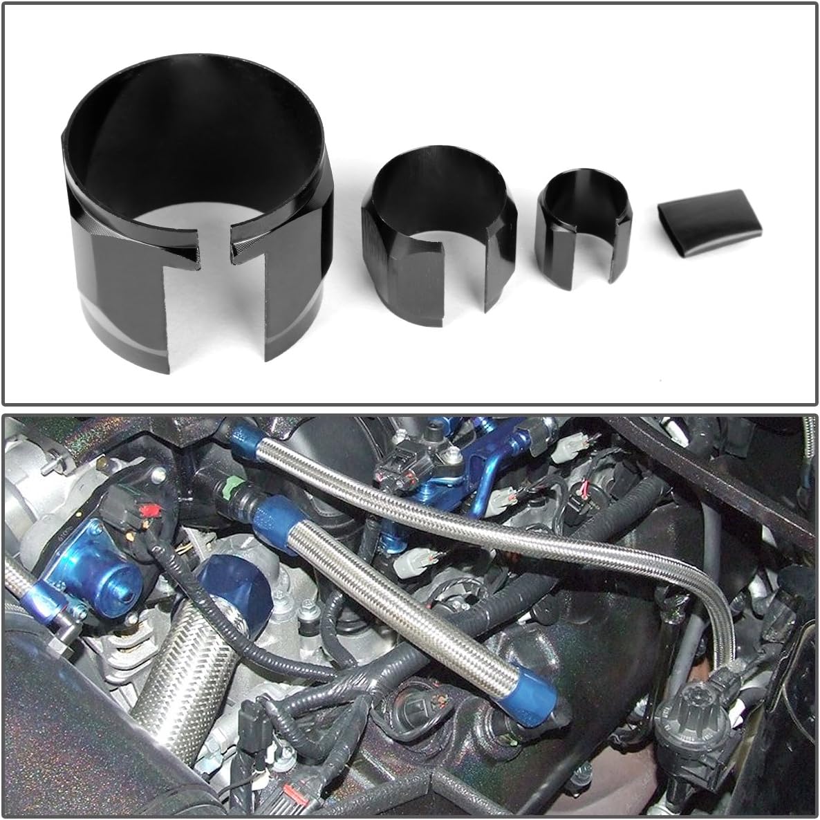 DNA MOTORING Steel Braided Hose Kit, Universal Braided Vacuum/Fuel/Radiator/Oil Line Dress Up Hose Cover Sleeving Kit for Vehicle, Black, BH-BK