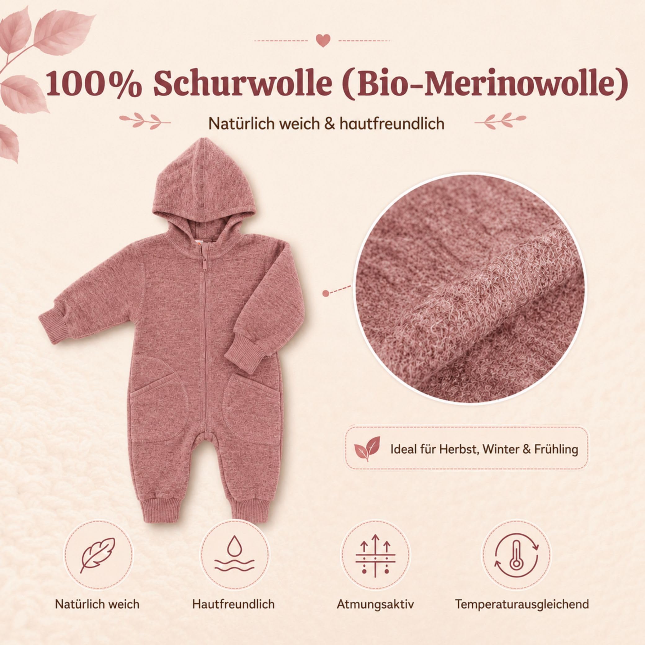 Engel Wollwalk Overall Baby & Windel Blaubaer - Walkoverall baby mit Kapuze 100% Schurwolle (kbT) - Baby WollwalkTemperaturregulierend, Hautfreundlich, Bio-Merinoschurwolle, Mit Reißverschluss