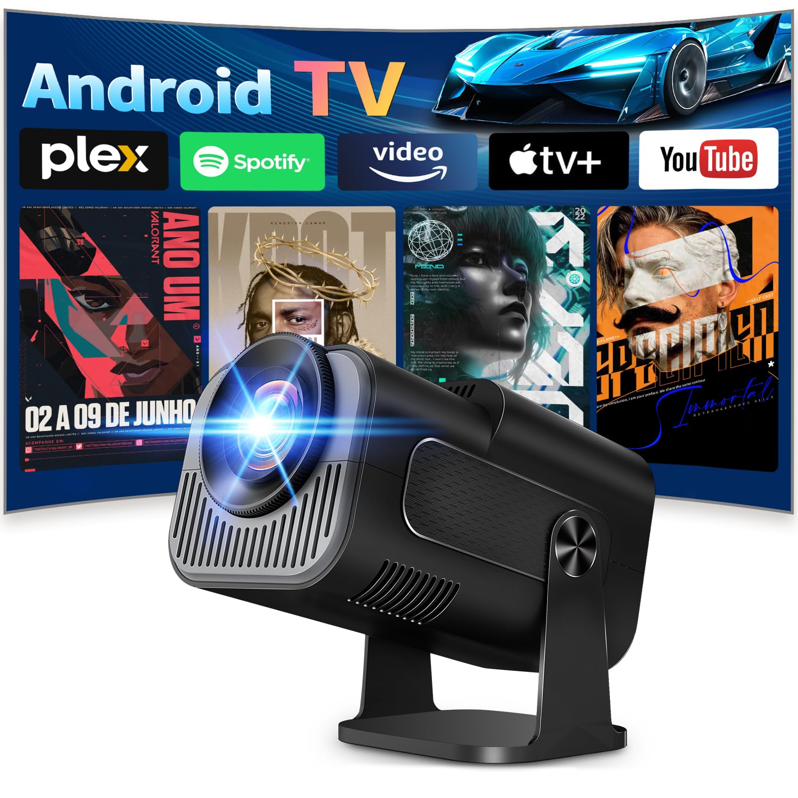 Vidéoprojecteur 4K 1080P Mini Projecteur avec WiFi 6 et Bluetooth 5.2 Projecteur Trapézoïdale Automatique, 270° RotationSupporte HDMI/TVStick/Memory Stick/Laptop, Noir