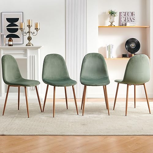 Miniatura 1 de Juego de 4 sillas de comedor de terciopelo, asientos modernos con patas de metal para sala, dormitorio, comedor, sillas verdes para comedor, juego