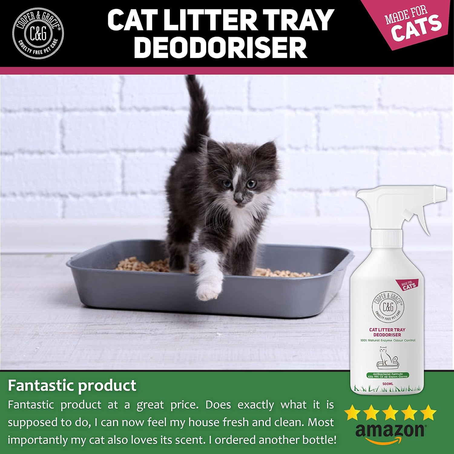 Buy C G Pets Cat Litter Tray Deodoriser 500ml 100 Cruelty Free Fast Acting Formula Neutralizes Bad Odour Antibacterial And Antifungal Natural Enzymes Bonds With Cat Urine Online In Indonesia B083751v2b