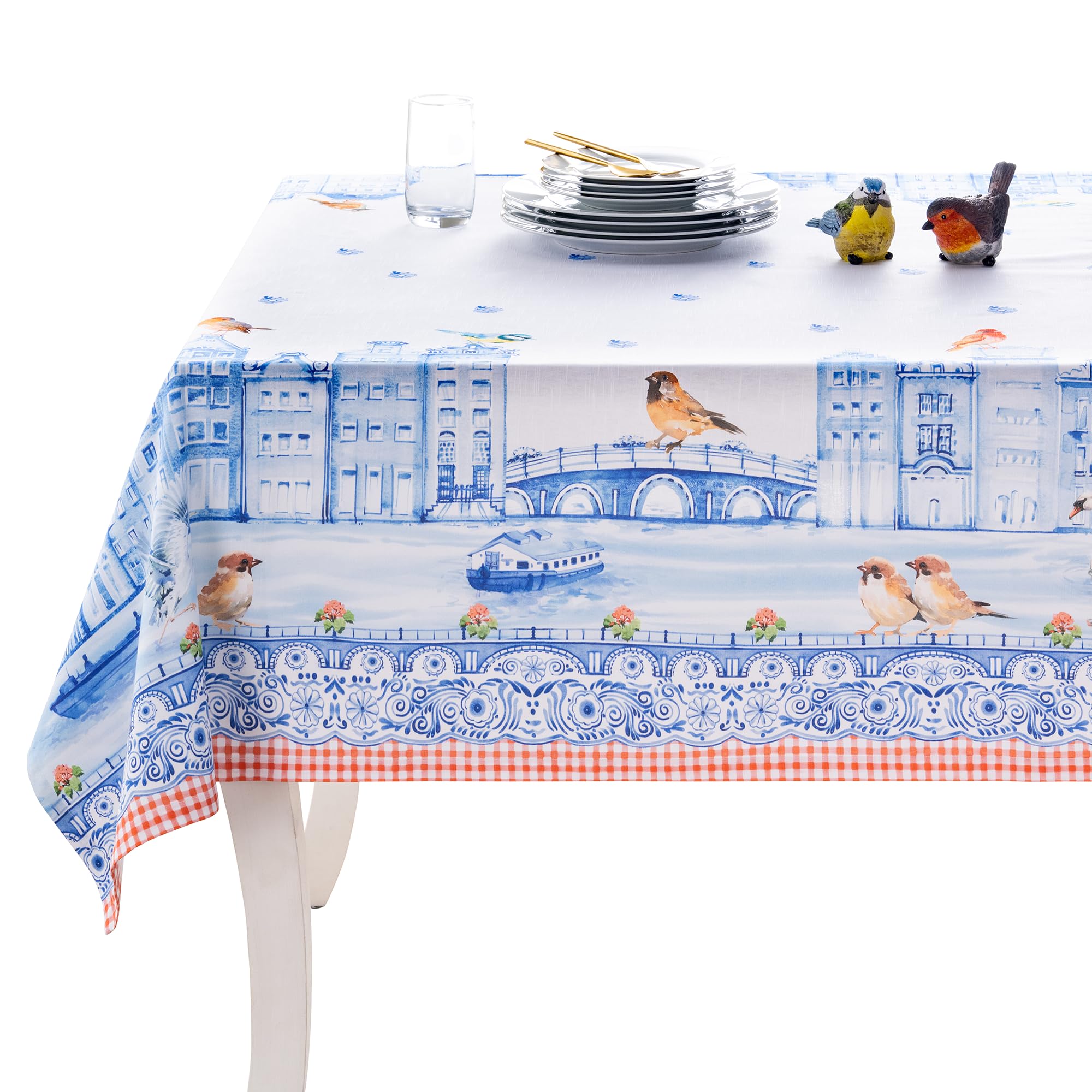 Maison d'Hermine Tischdecke, rechteckig, 100% Baumwolle, 220 cm x 160 cm. Wiederverwendbar, für den täglichen Gebrauch, zum Essen, Festliche Anlässe und Frühjahr Sommer (Amsterdam Canals)