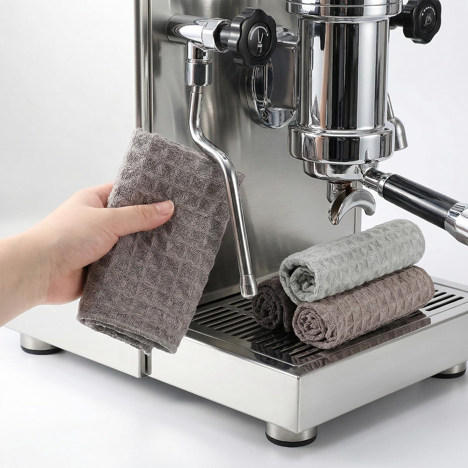 4 Pcs Waffle Weave Microfiber Towel, Professional Barista Towels Coffee Cleaning Accessories, Washable Microfiber Dish Cloths, Reusable Kitchen Towels for Espresso Machine Steam Wand Countertops