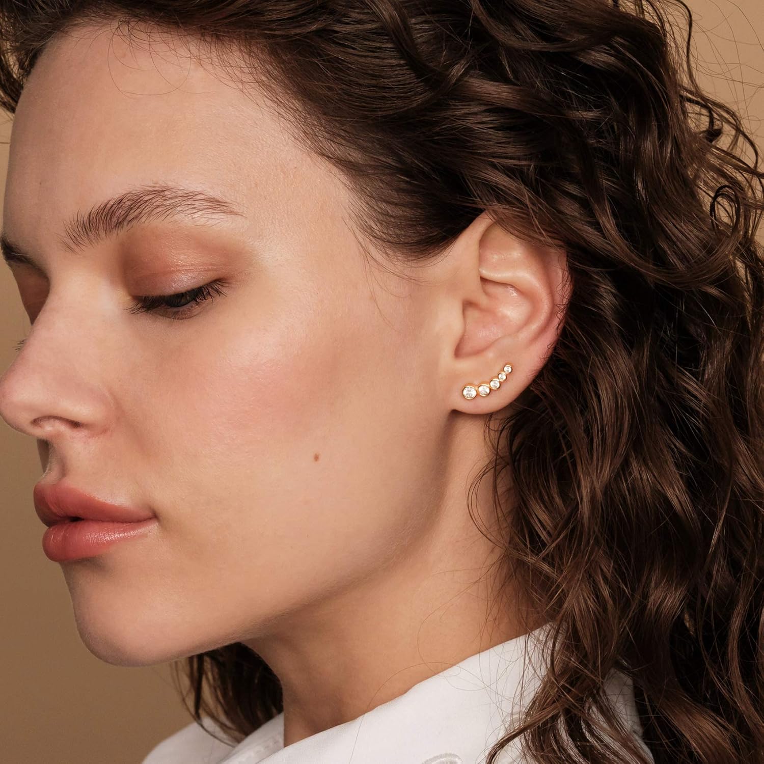 PAVOI 14K Gold Plated Sterling Silver Post Cubic Zirconia Ear Crawler Earrings - Tiny Faux Diamond Sterling Silver Post Ear Climber Fashion Earrings for Women - Image 2