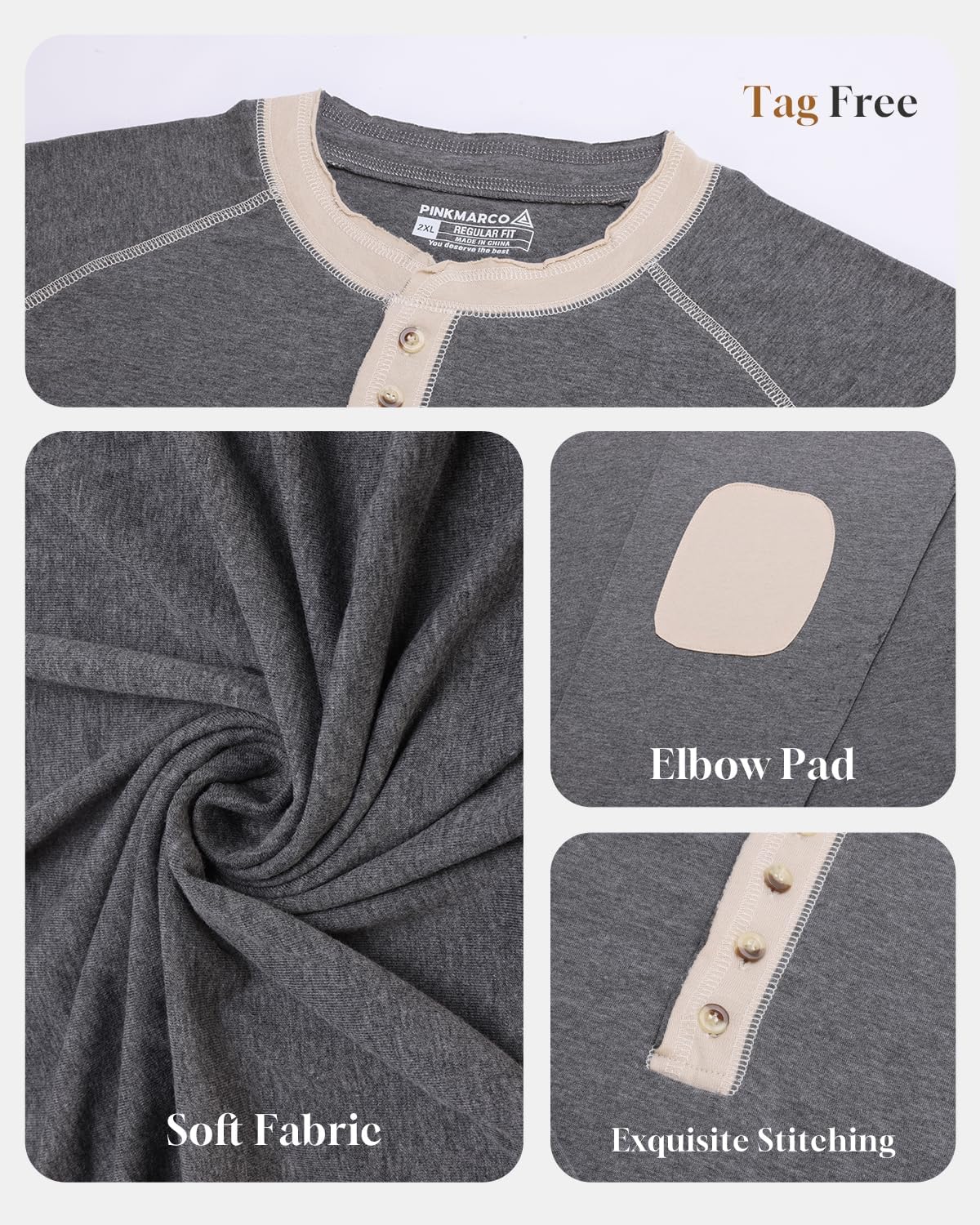 PINKMARCO Men’s Big & Tall Henley Shirt: Long Sleeve Cotton Shirt for Men, Classic Casual Shirt for Work Sport Holiday - Image 4