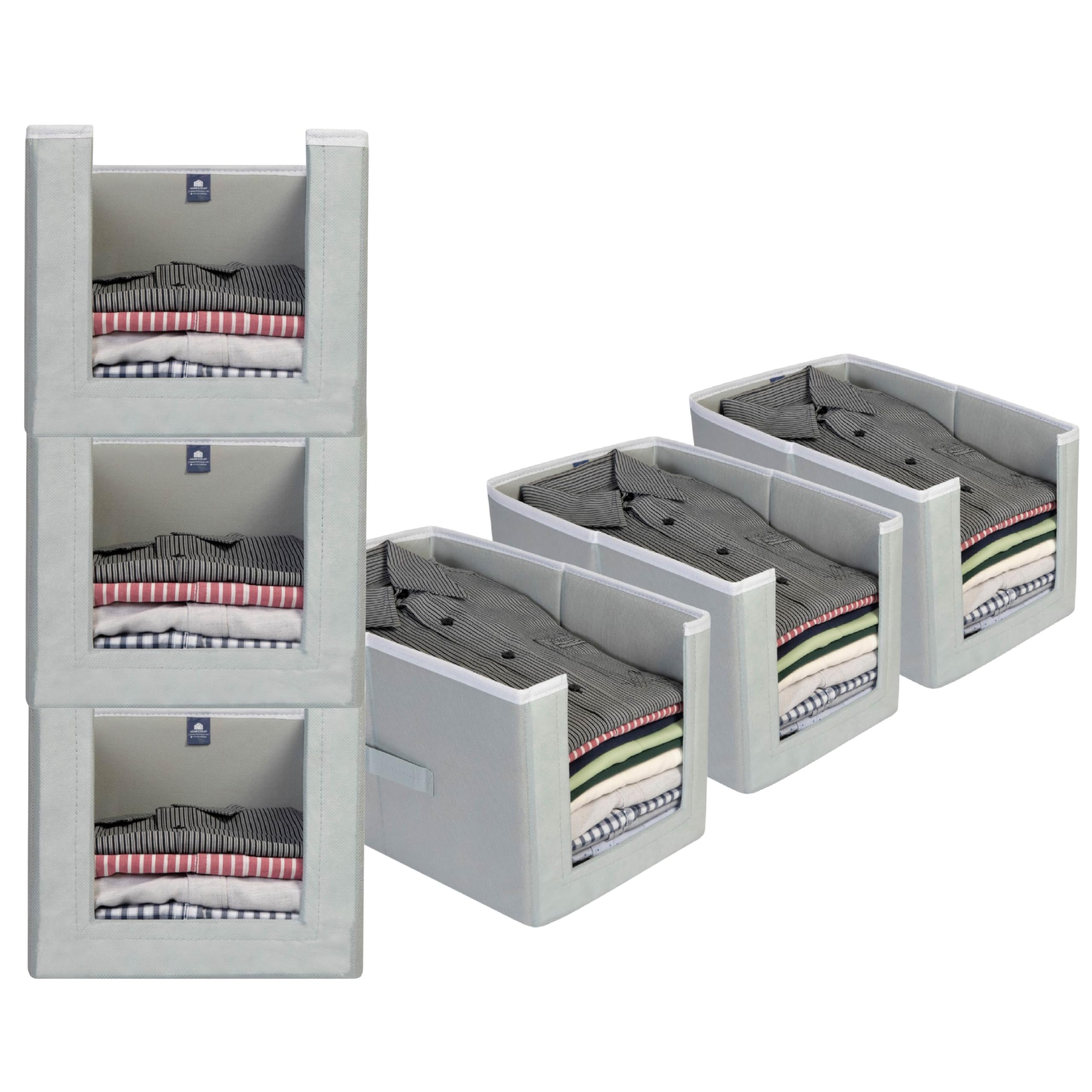 HomeStrap Set Of 6 Non Woven Shirt Stacker/Cloth Storage Foldable Wardrobe/closet Organizer With Handle For T-shirts, Shirts & Clothes (Grey)(Featured on Shark Tank)