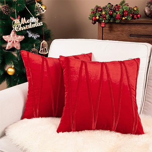 Top Finel - Fundas de almohada decorativas hechas a mano para sofá cama con partículas suaves de terciopelo a rayas, paquete de 2