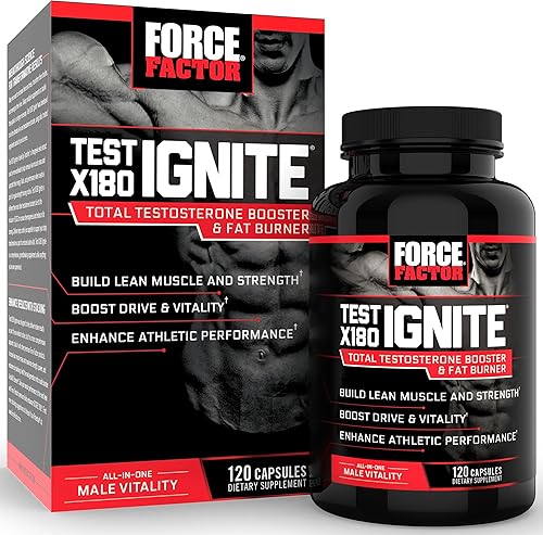 Force Factor Test X180 Ignite Potenciador total de testosterona para hombres con semillas de fenogreco y extracto de té verde para construir músculo