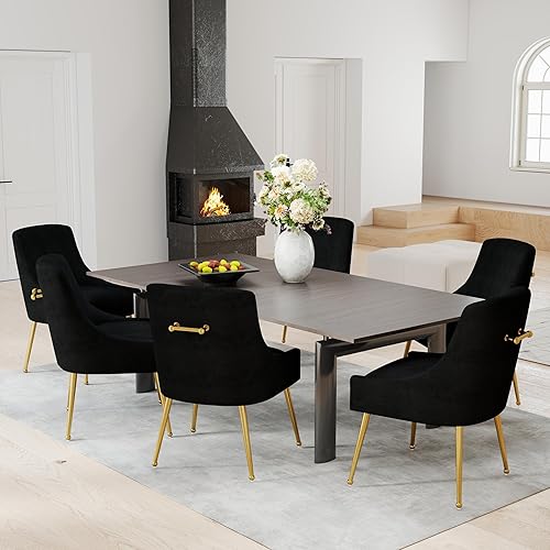 Miniatura 25 de Juego de 2 sillas de comedor, modernas sillas de comedor de terciopelo con patas doradas, sillas decorativas tapizadas para sala de estar, Azul