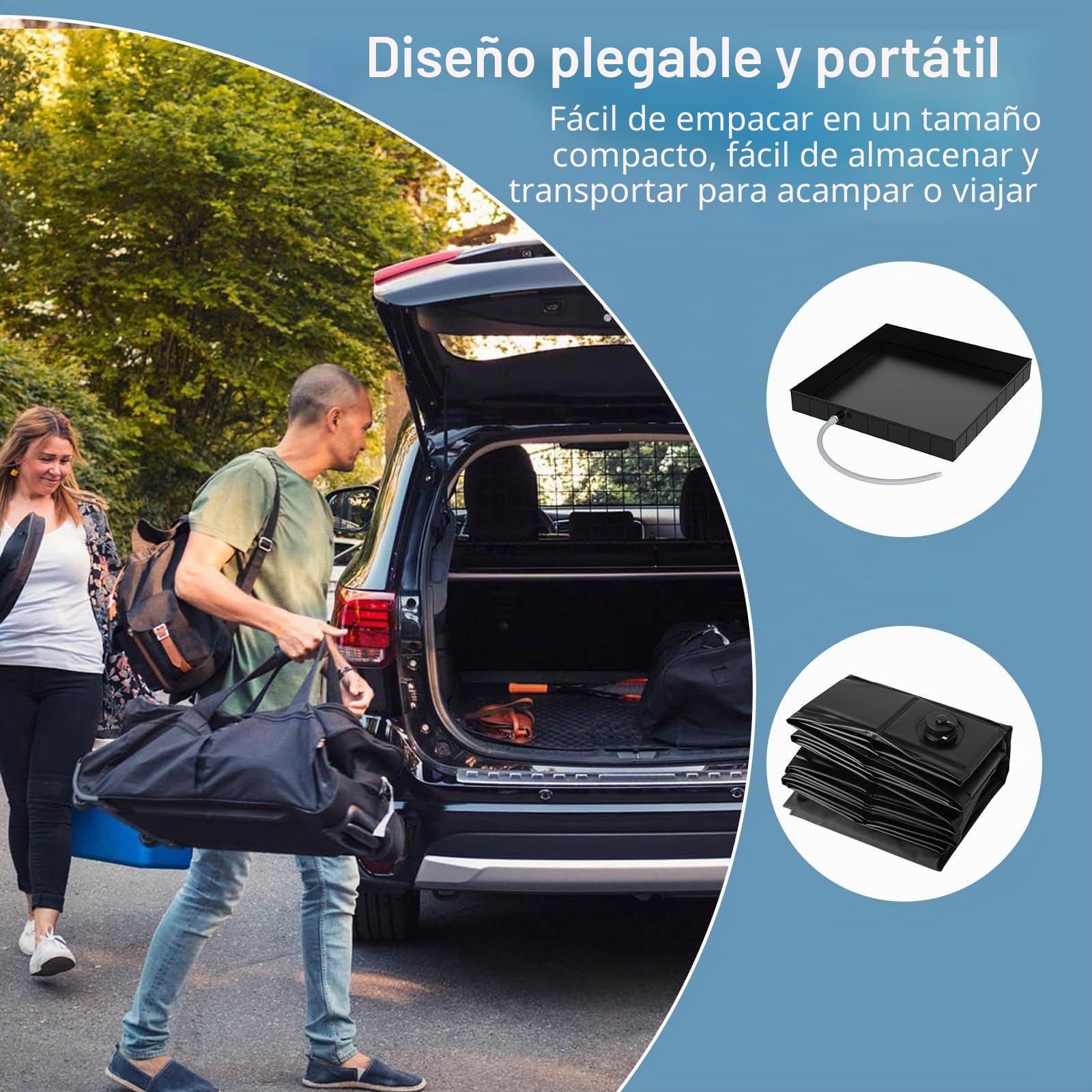 Base de ducha plegable, 104 x 104 x 13 cm, bandeja de ducha portátil para camping, con tubo de drenaje, 2 agujeros de aguas residuales, base de tienda de ducha, tienda de campaña, base de ducha para