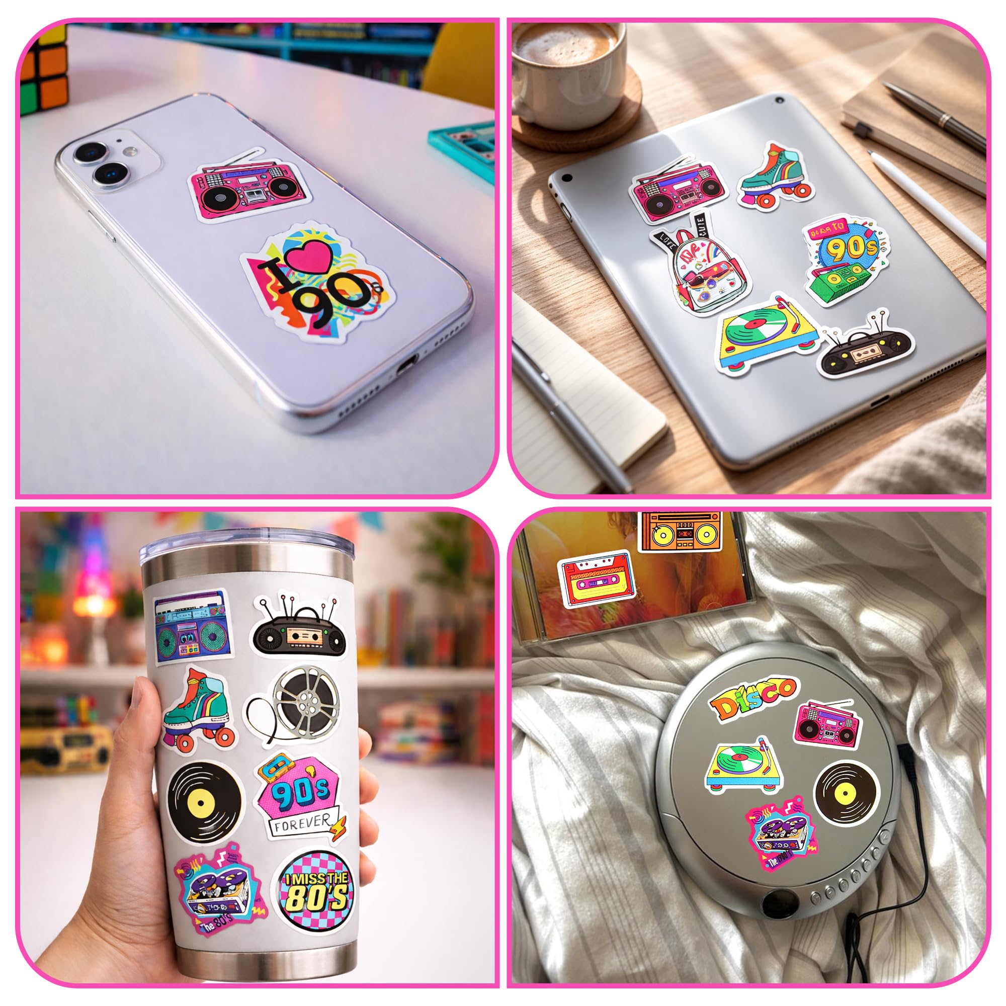 70 Pcs 8090s Retro Sticker Pack for Adults, Waterproof Vinyl Decals for Laptop Water Bottles and Journal