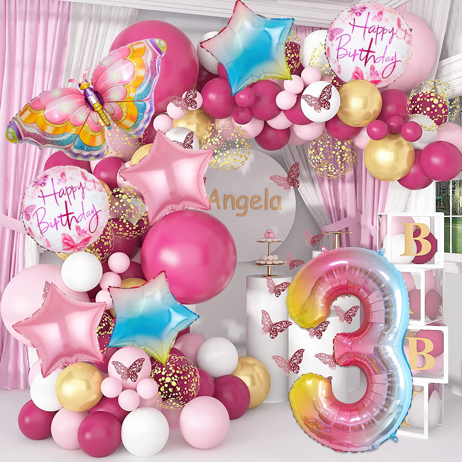 Butterfly Balloons - 8th SSF20 Birthday Decorations for Girls, Gradient Butterfly Balloons - 8th SSF20 Birthday Decorations for Girls, Gradient