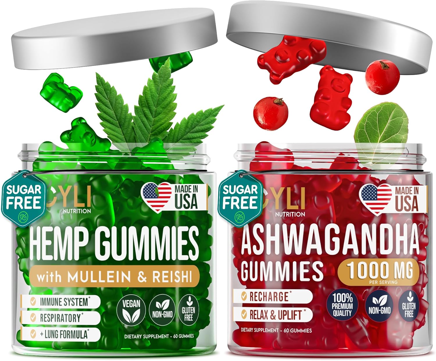 JOYLI Nutrition Hemp Gummies & Lung Cleanse Support – Mullein Leaf, Reishi Mushroom & Vitamins A, C, D, E – Vegan, Sugar-Free, Non-GMO Clean Lung Supplement – 60 Gummies for Respiratory Health