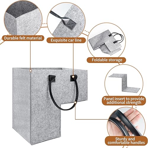 Miniatura 10 de MODOWEY 2 cestas de escalera en forma de L, organizador de almacenamiento de escalera de tela plegable con asas de cuero sintético, organizador de