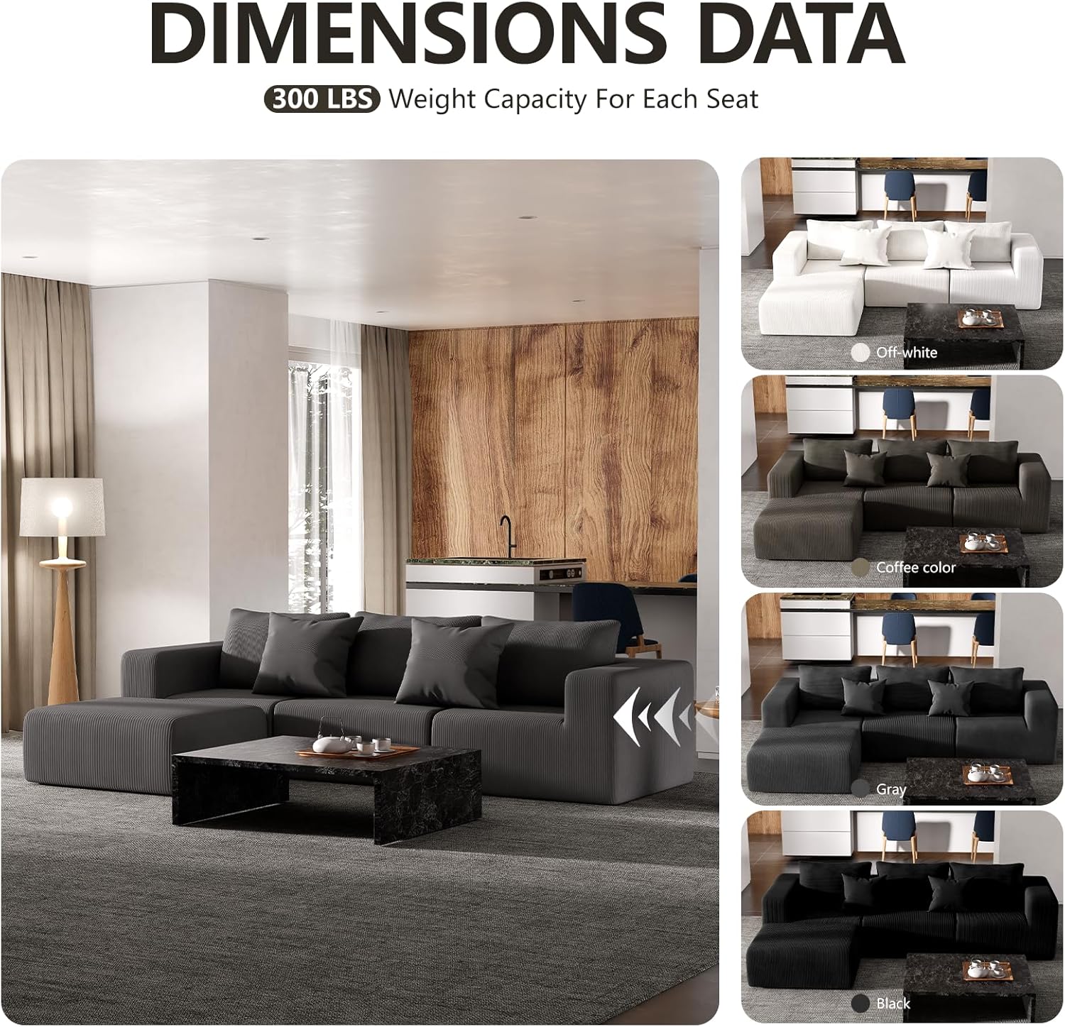 Modern Modular Sectional Sofa for Living Room, Cloud Sectional Couch Sectional Ottoman, Deep Seat, No Assembly Required Grey