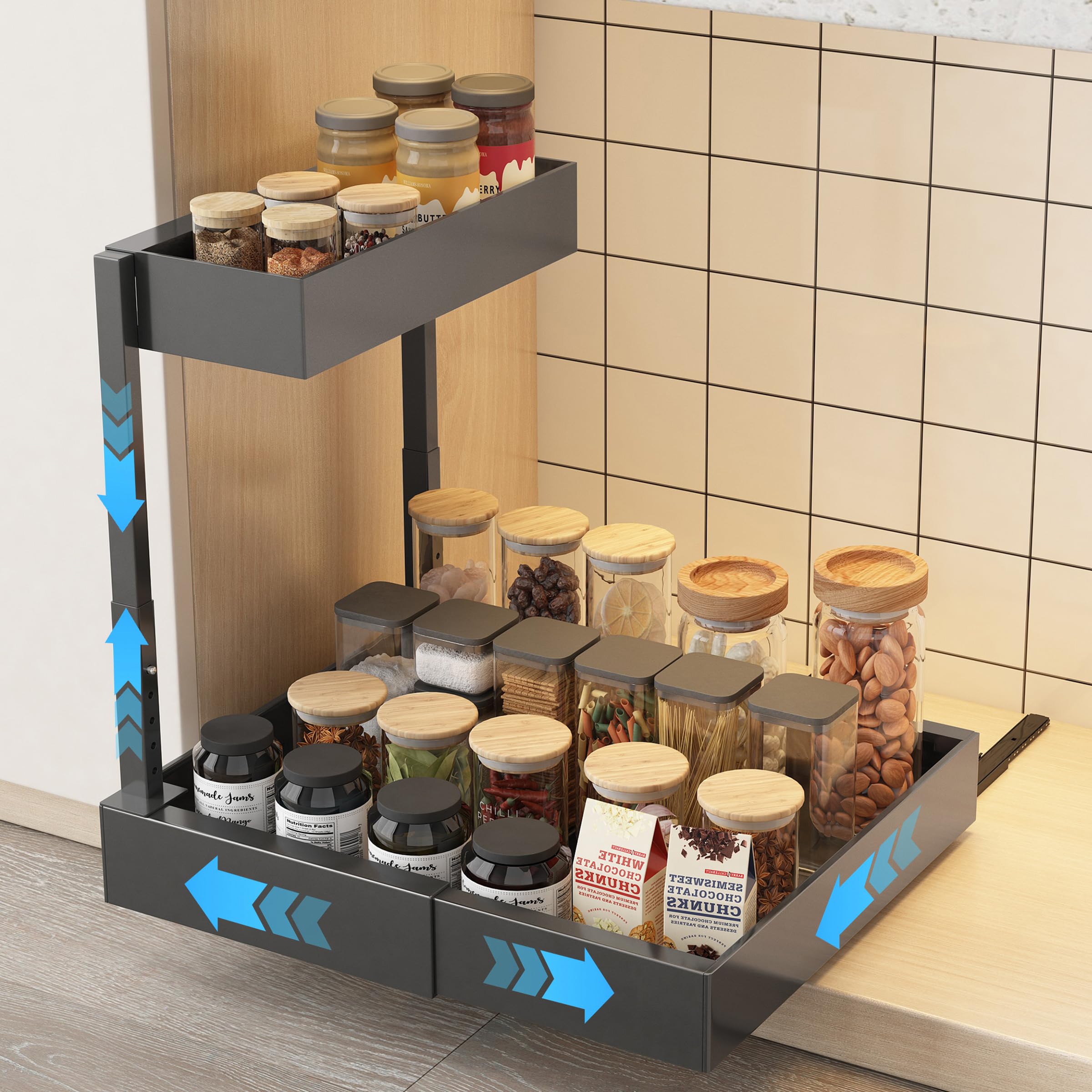 Ornestia Under Sink Storage Kitchen Organiser, Expandable 2 Tier Metal Under Sink Cabinet Organiser, Height Adjustable Organizer for Sink Organiser, Pull Out Kitchen Storage & Organisation