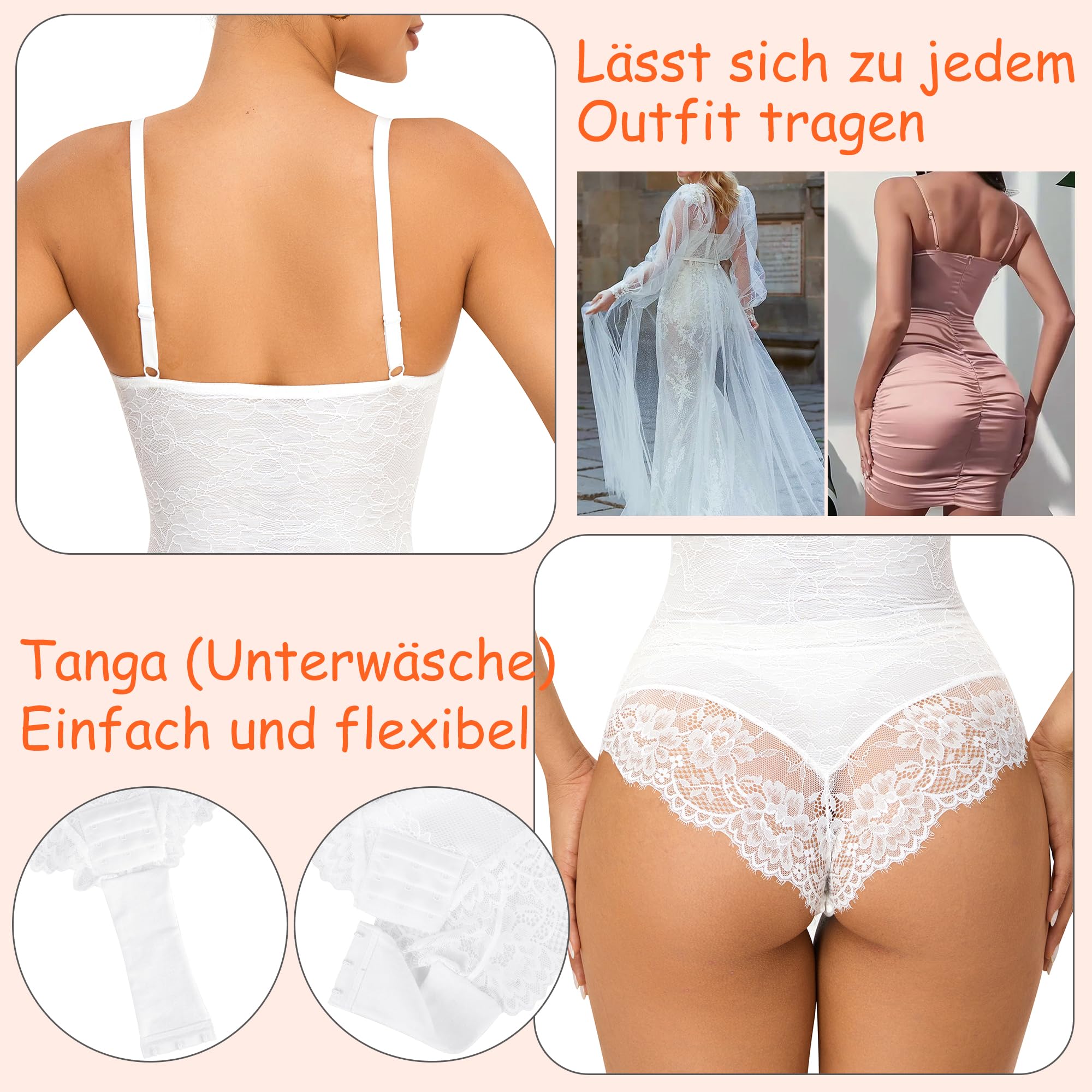 Damen Spitze Shapewear Bauchweg Formende Body Tummy Control Ärmellos Top Bodysuit V-Ausschnitt rückenfrei UnterwäSche
