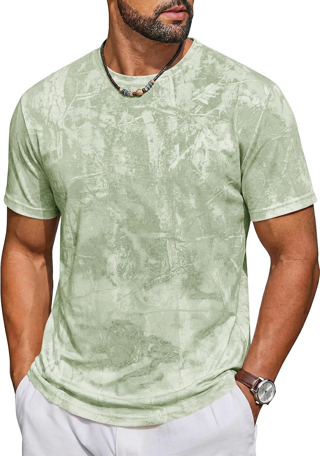 Runcati Mens Short Sleeve Crew Neck T-Shirt Tie Dye Casual Graphic Shirt Hipster Stretchy Tee Tops