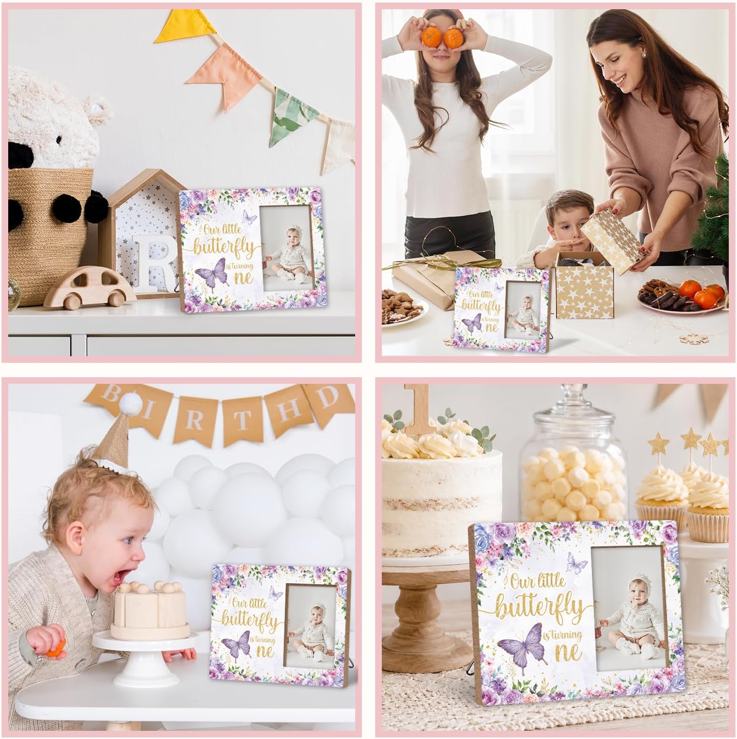 Butterfly First Birthday Decorations Frame, 1st Birthday Party Decoration, Butterfly Pattern Baby First Year Picture Frame, Baby Keepsake Gift, Suitable for Party and Nursery Styling image 5