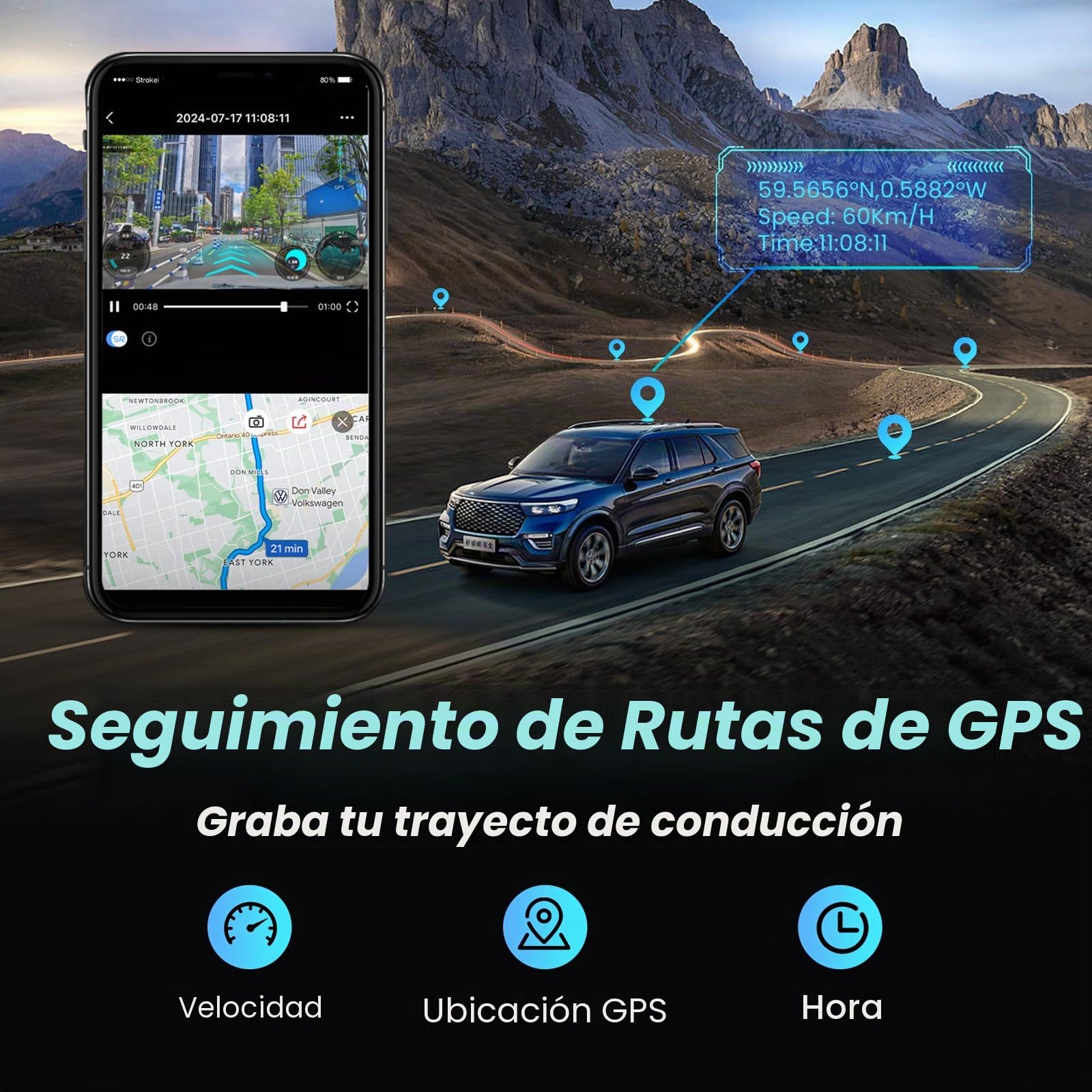 DDPAI Dashcam Coche 4K+1080P, Cámara Coche Grabadora con 32GB eMMC Internos, Visión Nocturna en Color, Compatible con 4G LTE, Wi-Fi 6 5GHz, GPS, Monitoreo de Aparcamiento 24H, Sensor G, Z60