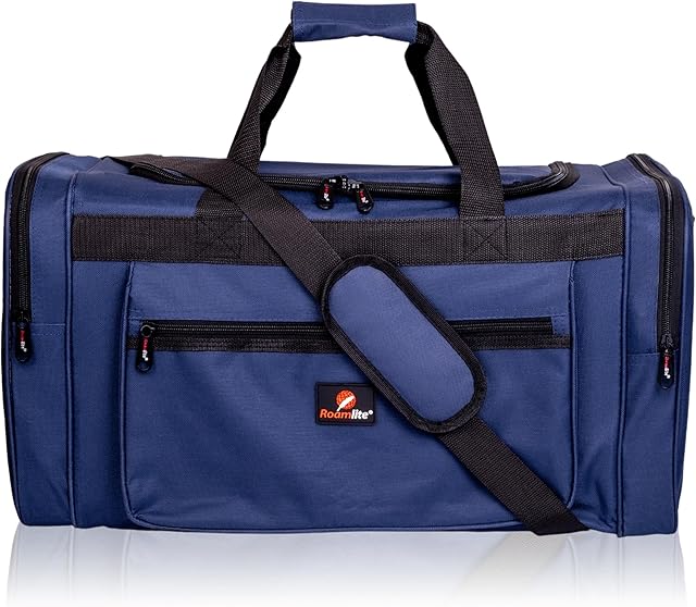 Roamlite Travel Duffle Holdall - Gym Sports or Training Kitbag, Weekend or Overnight Size Bag - Polyester 21" 55cm x31x31-50 Litre Light-Weight 0.8kg - Navy Blue RL57N