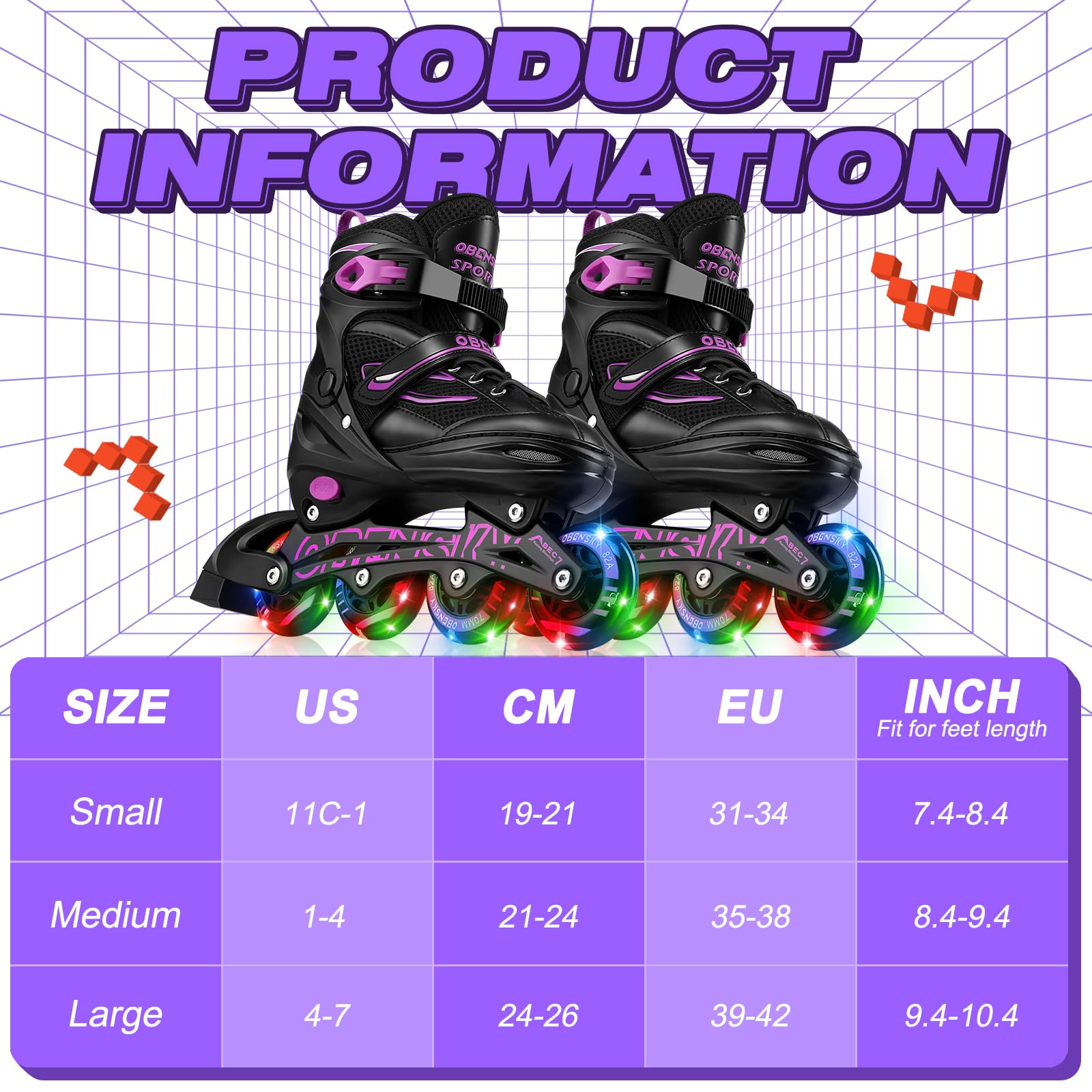 Adjustable Inline Skates for Boys and Girls Ages 4-12, Roller Skates Blades for Kids with Full Light Up Wheels, Fun Illuminating Roller Skates for Beginner Youth and Toddlers