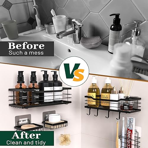 Miniatura 4 de BTSD-home Organizador de baño con 4 ganchos, 2 soportes para jabón, 1 soporte para cepillo de dientes, acero inoxidable para decoración del hogar,