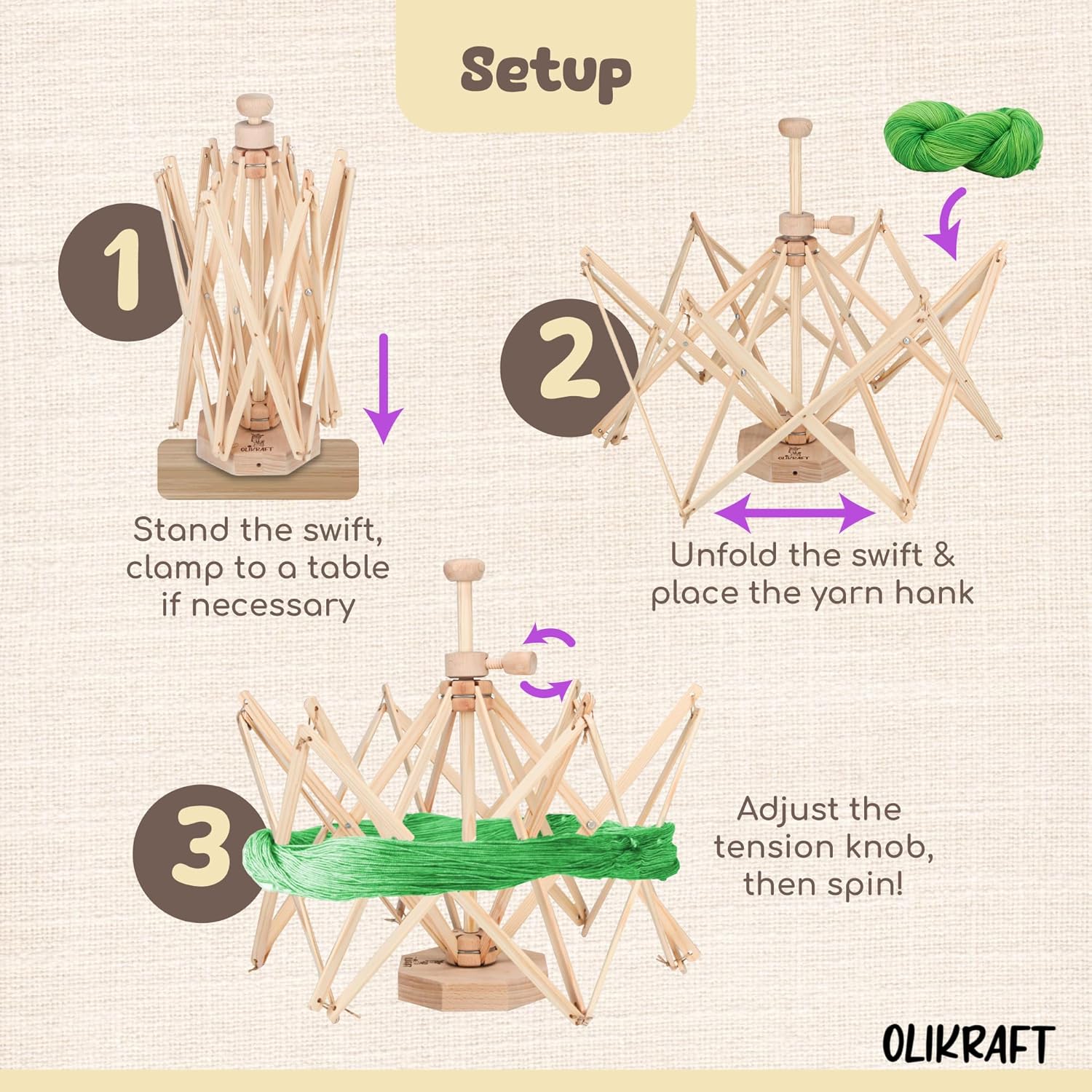 Olikraft Wooden Yarn Swift | Lightweight Reverse Yarn Umbrella Swifts | Ball Swift | Skein Winder | No Clamp Required (Patented)