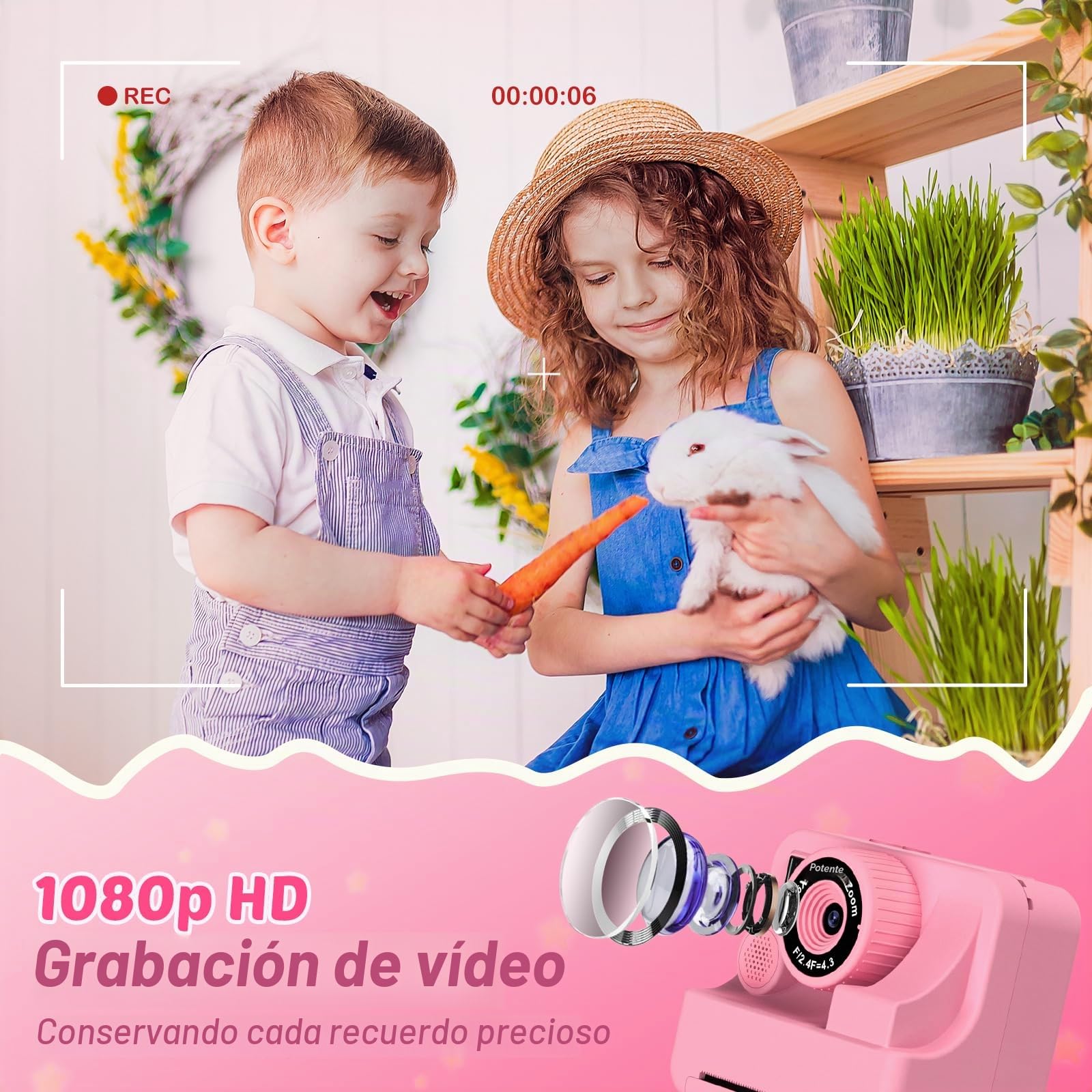 Cámara instantánea para niños con selfie 1080p Cámara instantánea con tarjeta de 32 GB y 3 rollos de papel de impresión, cámara para niños, juguetes para niños, regalos para