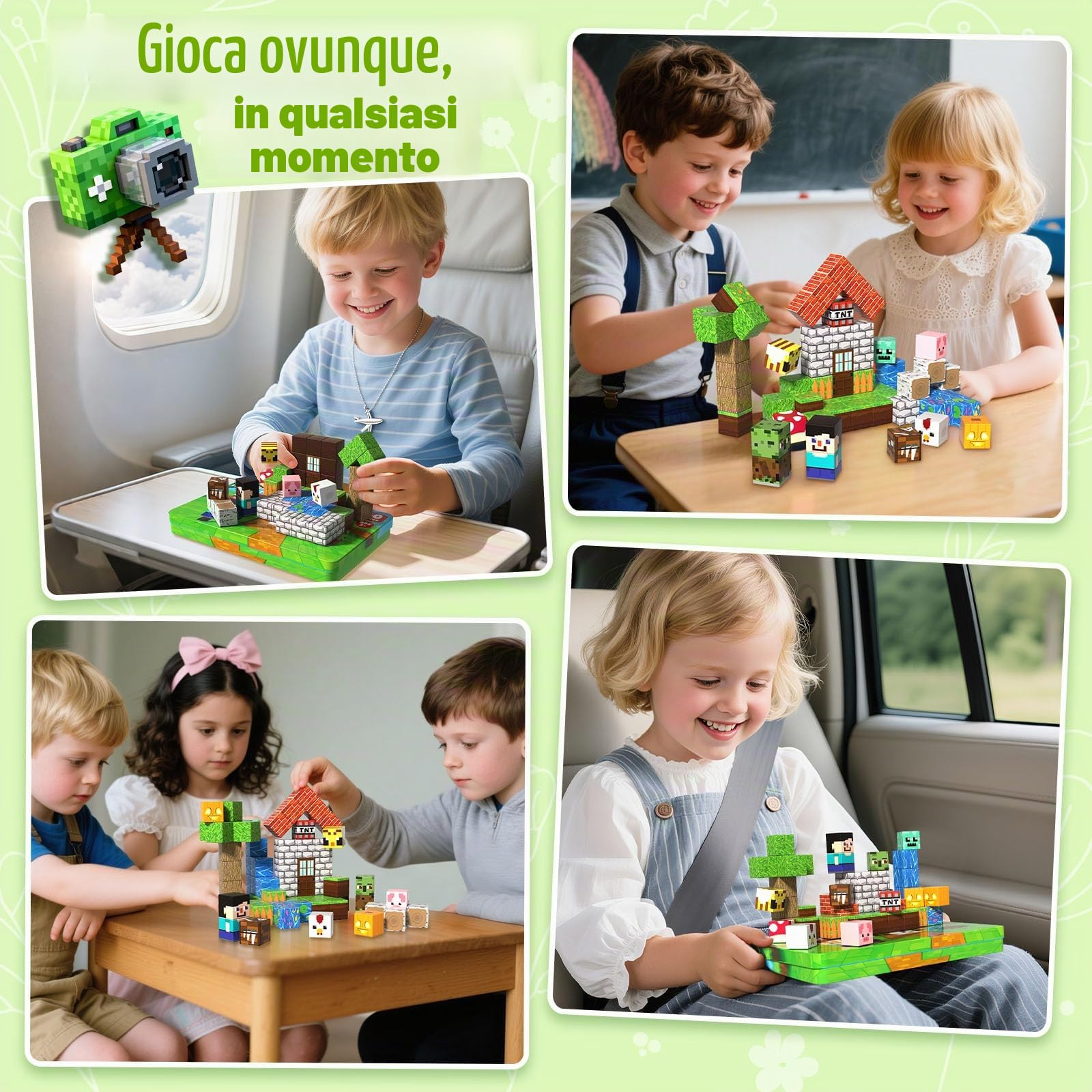 Costruzioni Magnetiche per Bambini da Viaggio 60 Pezzi con Scatola Metallica Portatile Cubi Magnetici Adatti per Giocare in Silenzio in Aereo e in Macchina Giocattolo STEM Regalo Montessori da 3+ Anni