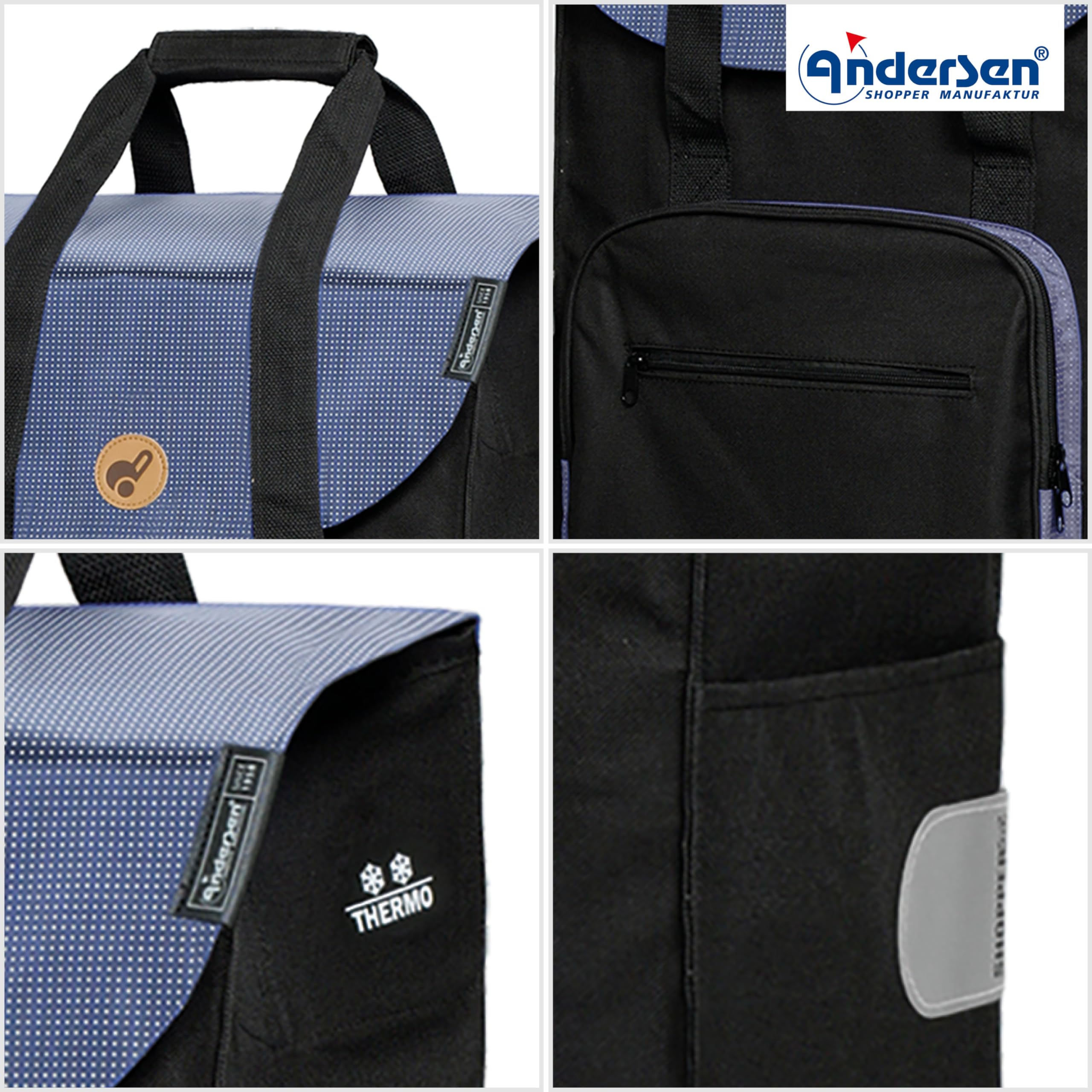Andersen Einkaufstrolley - klappbar - 45 Liter - mit Kühlfach | belastbar 60 kg - Stahlgestell - Trolley - Metallspeichen-Rad Ø 25 cm - Royal Shopper Steel Wismar schwarz