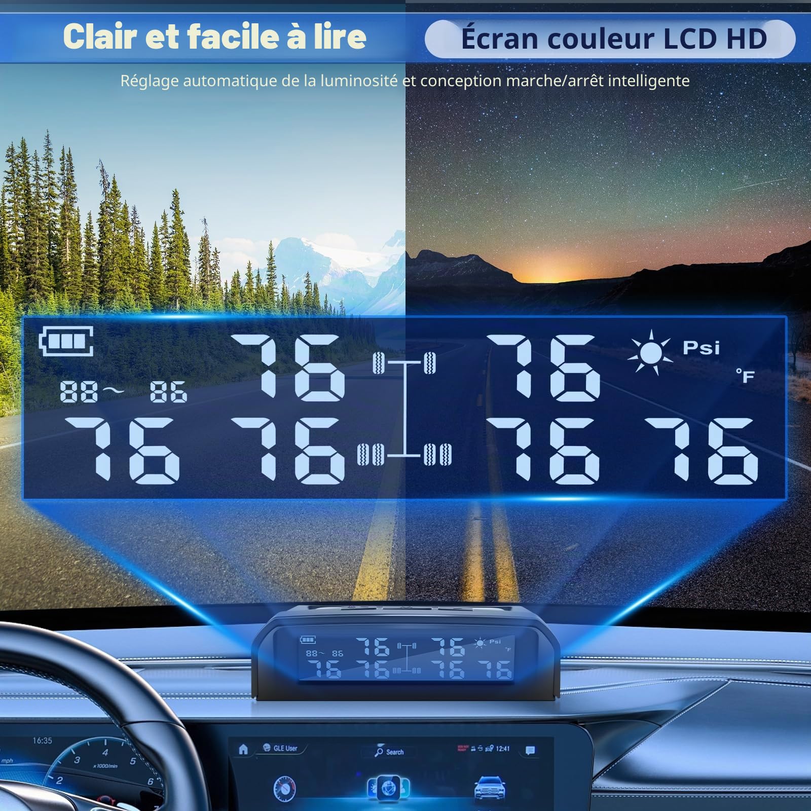 KAOLALI TPMS Système de Contrôle de La Pression Des Pneus avec 6 Capteurs, Haute Précision de 0,01 Bar, Charge Solaire et Charge USB, 9,9 bar/144 PSI Max, 6 Modes D'alarme, Pour Camping-cars et Camion