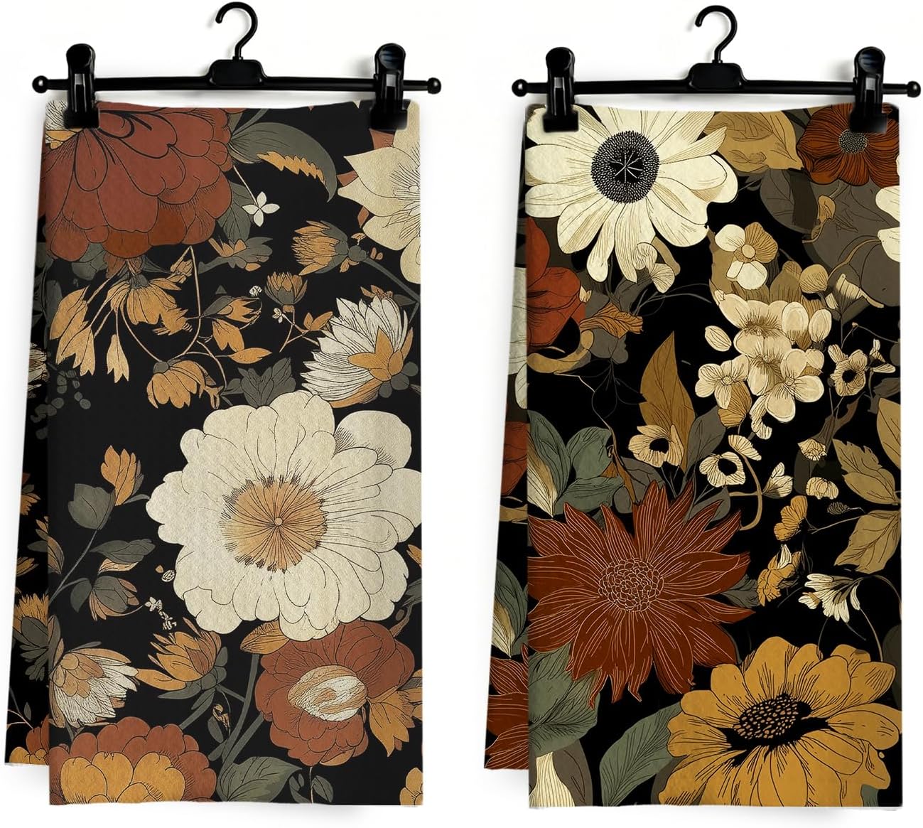 Ghoaoivo Vintage Abstract Boho Floral Kitchen Dish Towels, Dark Cottagecore Rustic Botanical Wildflower Decorative Hand Tea Towels for Kitchen Bathroom, 16x24 Inch Set of 2