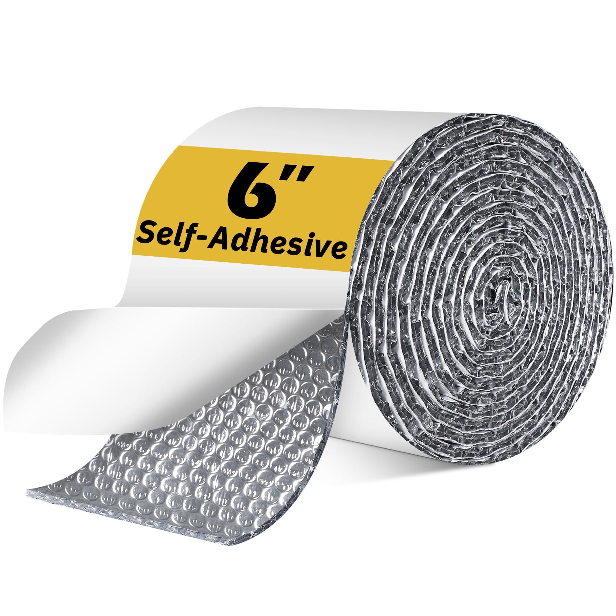 Demedo Aluminum Foil Bubble Wrape With Adhesive Double Bubble Reflective Foil Insulation Tape, Self-Adhesive Ac Pipe Insulation Wrap For Ac Hose, Hvac Duct, Exhaust Hose, Bubble Wrap Insulation For Weatherproof Attics, Windows, Garages -6 Inch
