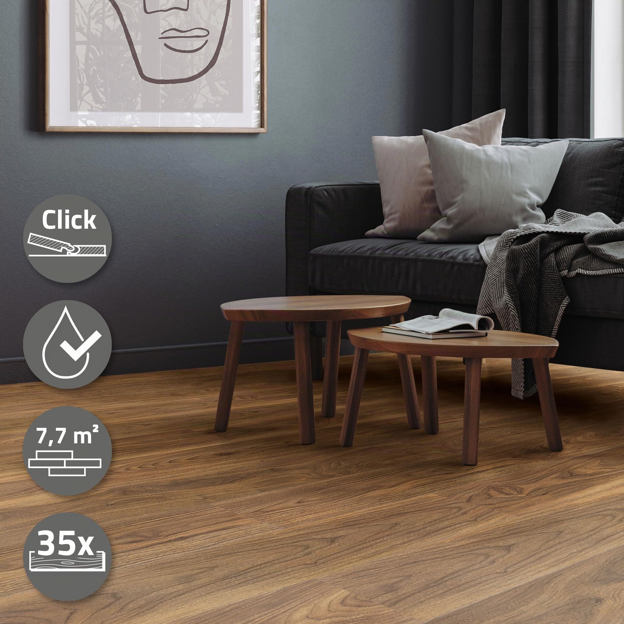 ML-Design Pavimento in PVC Parquet Vinile Deluxe Marrone Quercia a Click 35 pezzi 122x18 cm 7,7 m² 4,2 mm Listoni Laminati a Incastro Antiscivolo Pavimentazione Impermeabile Classe di Utilizzo 34